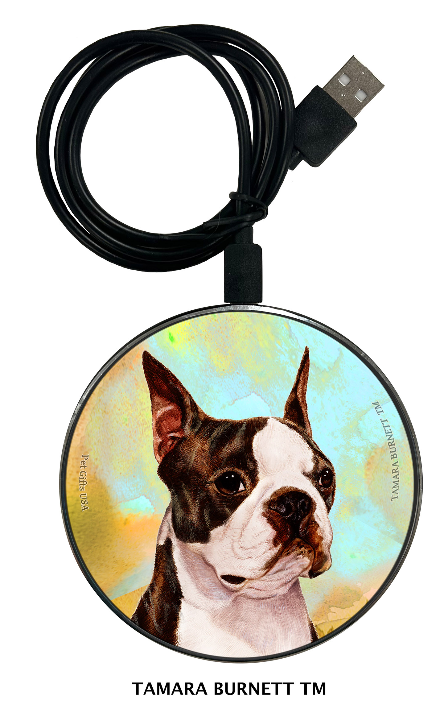 Boston Terrier Brindle and White - Zoomies Phone Charger image Boston Terrier Brindle and White - Zoomies Phone Charger image