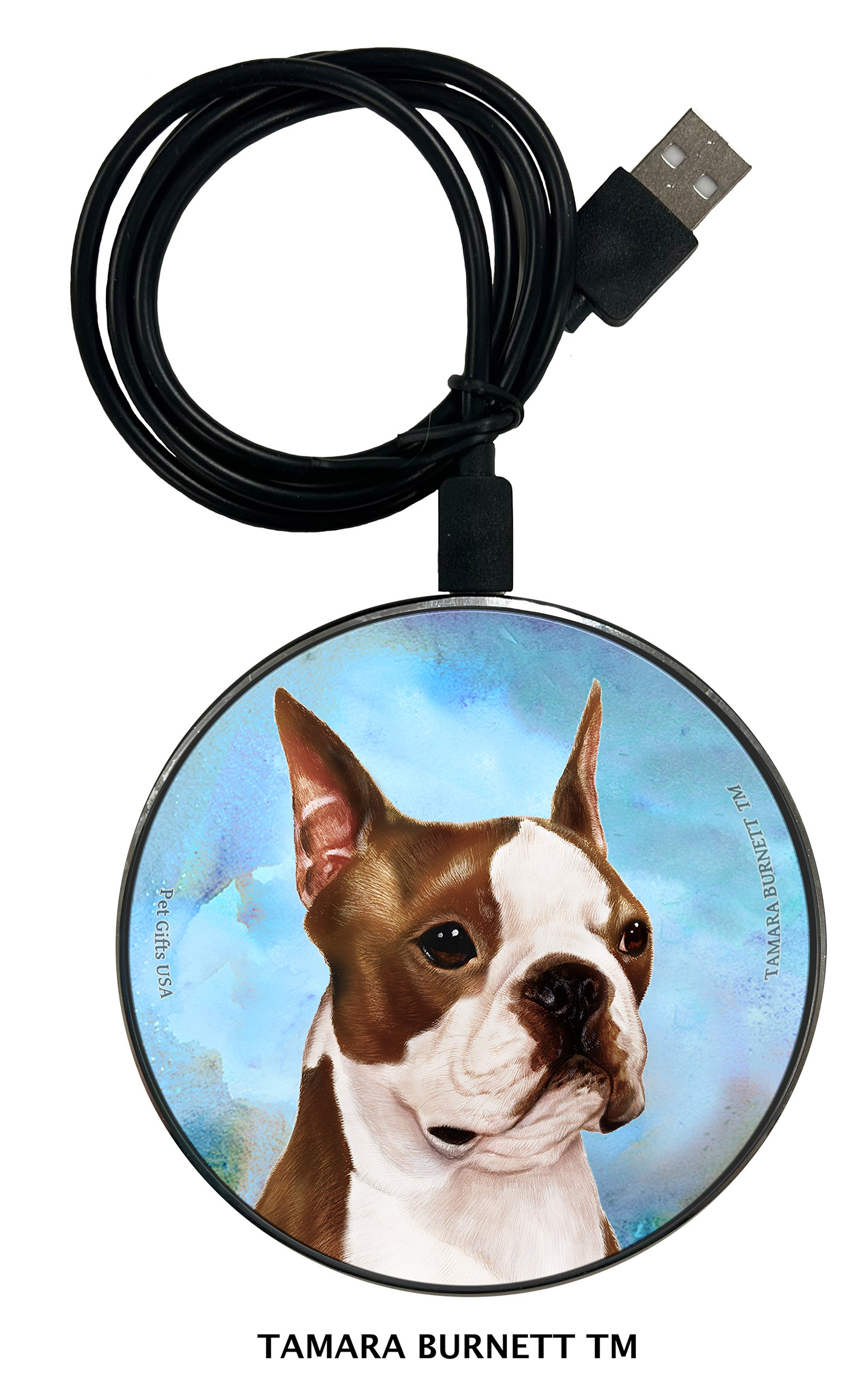 Boston Terrier Brown and White - Zoomies Phone Charger image Boston Terrier Brown and White - Zoomies Phone Charger image