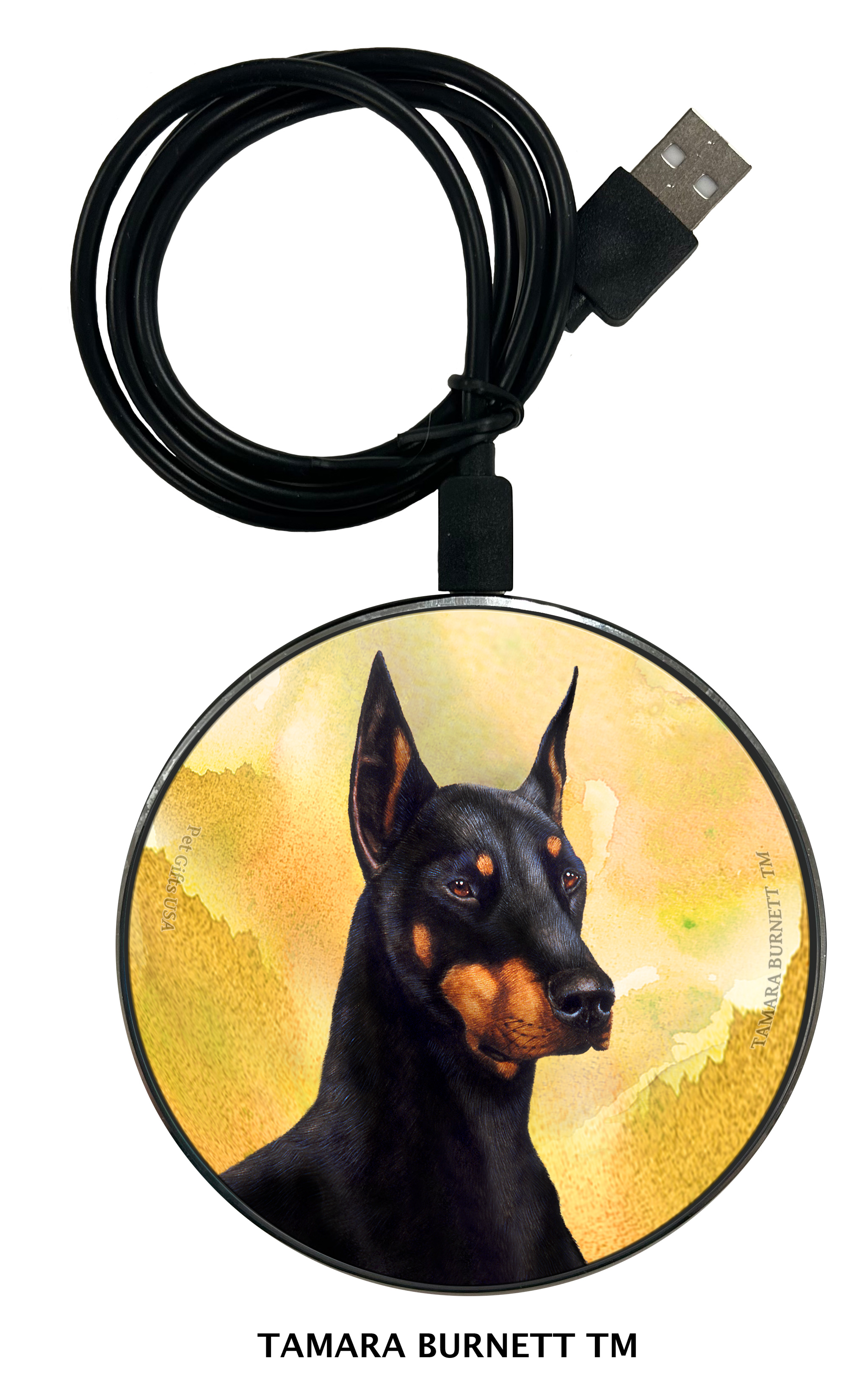 An image of product 30122 - Doberman Black Cropped - Zoomies Phone Charger
