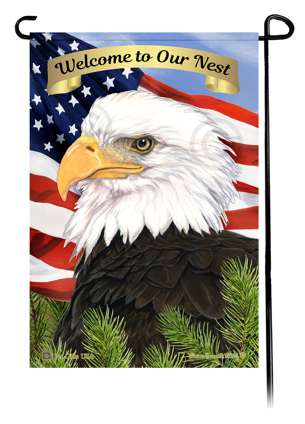 Bald Eagle with American Flag - Wild Bird Welcome Garden Flag Image