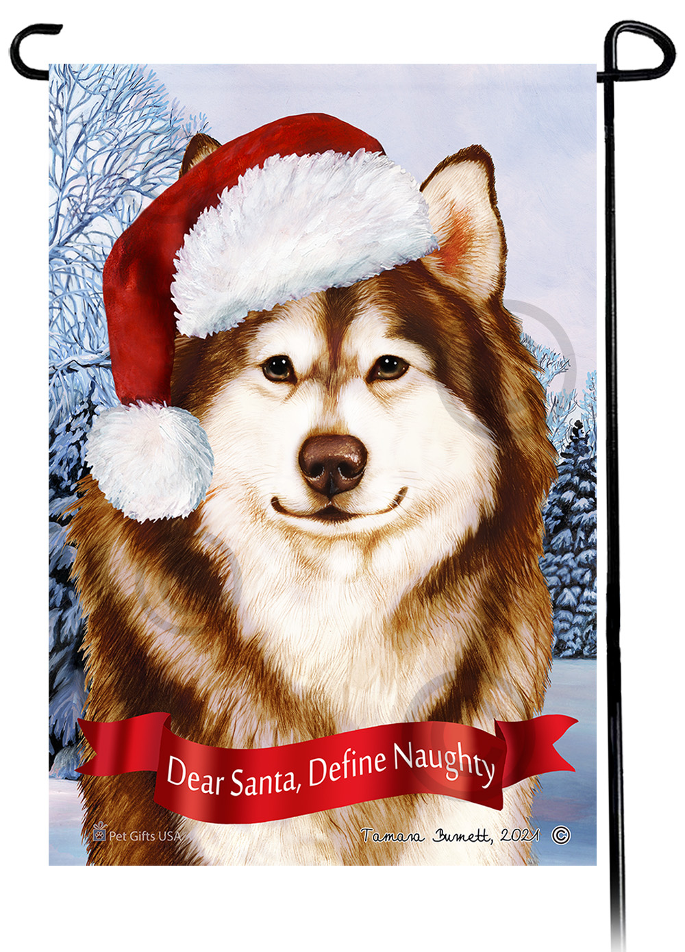 Alaskan Malamute Red and White Dear Santa, Define Naughty - Garden Flag image