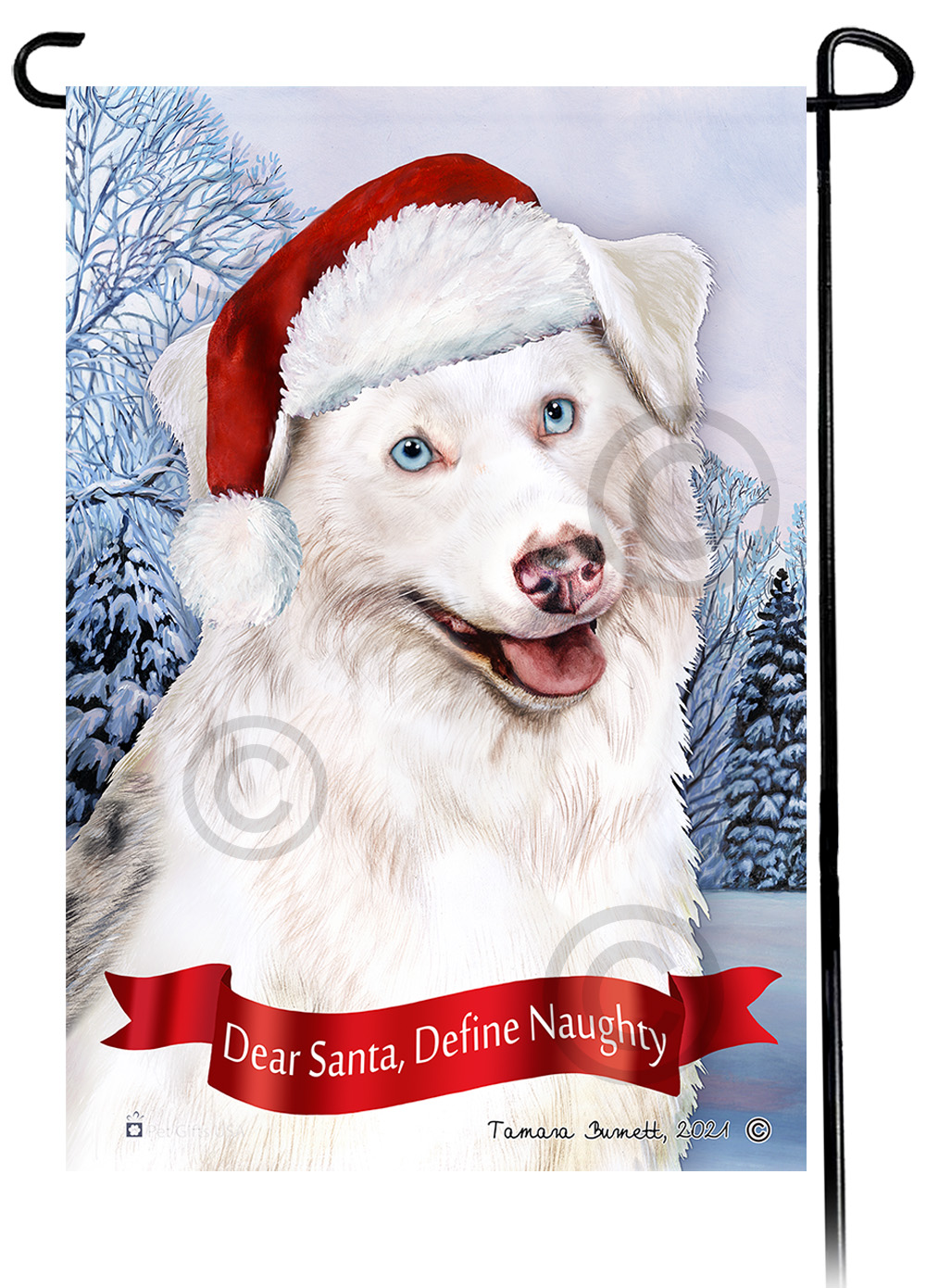 Australian Shepherd White Dear Santa, Define Naughty - Garden Flag image