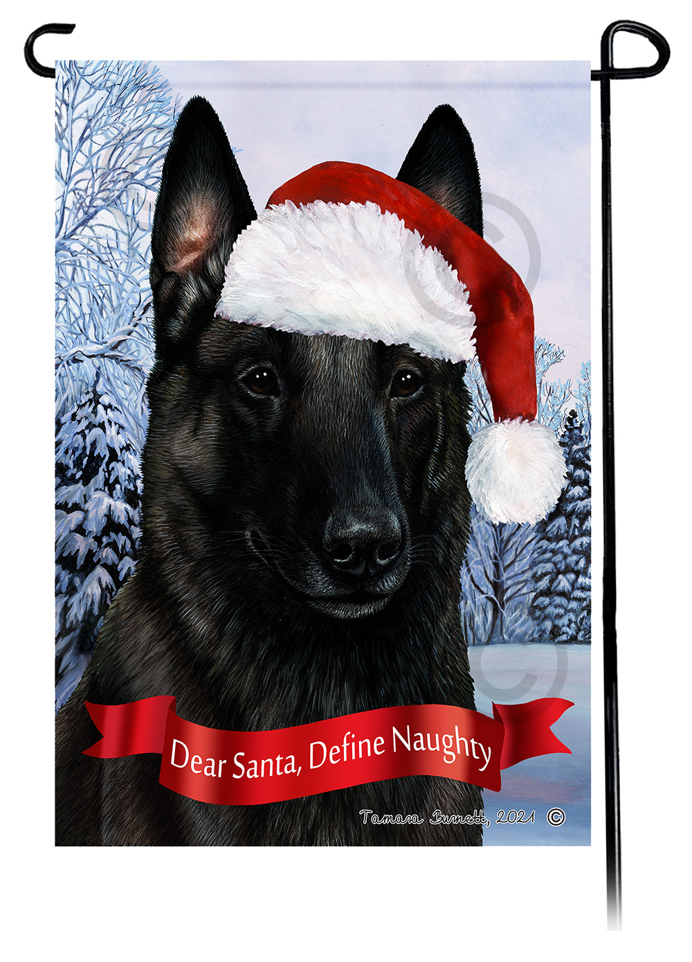 Belgian Malinois Black Dear Santa, Define Naughty - Garden Flag image