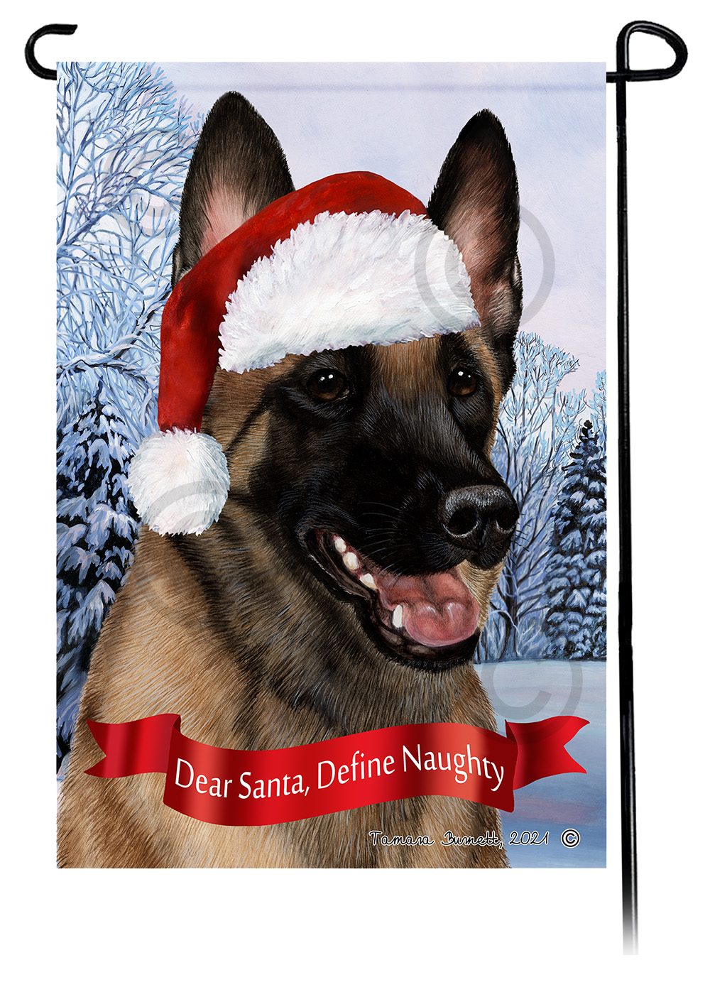 Belgain Malinois Fawn Smiling Dear Santa, Define Naughty - Garden Flag image