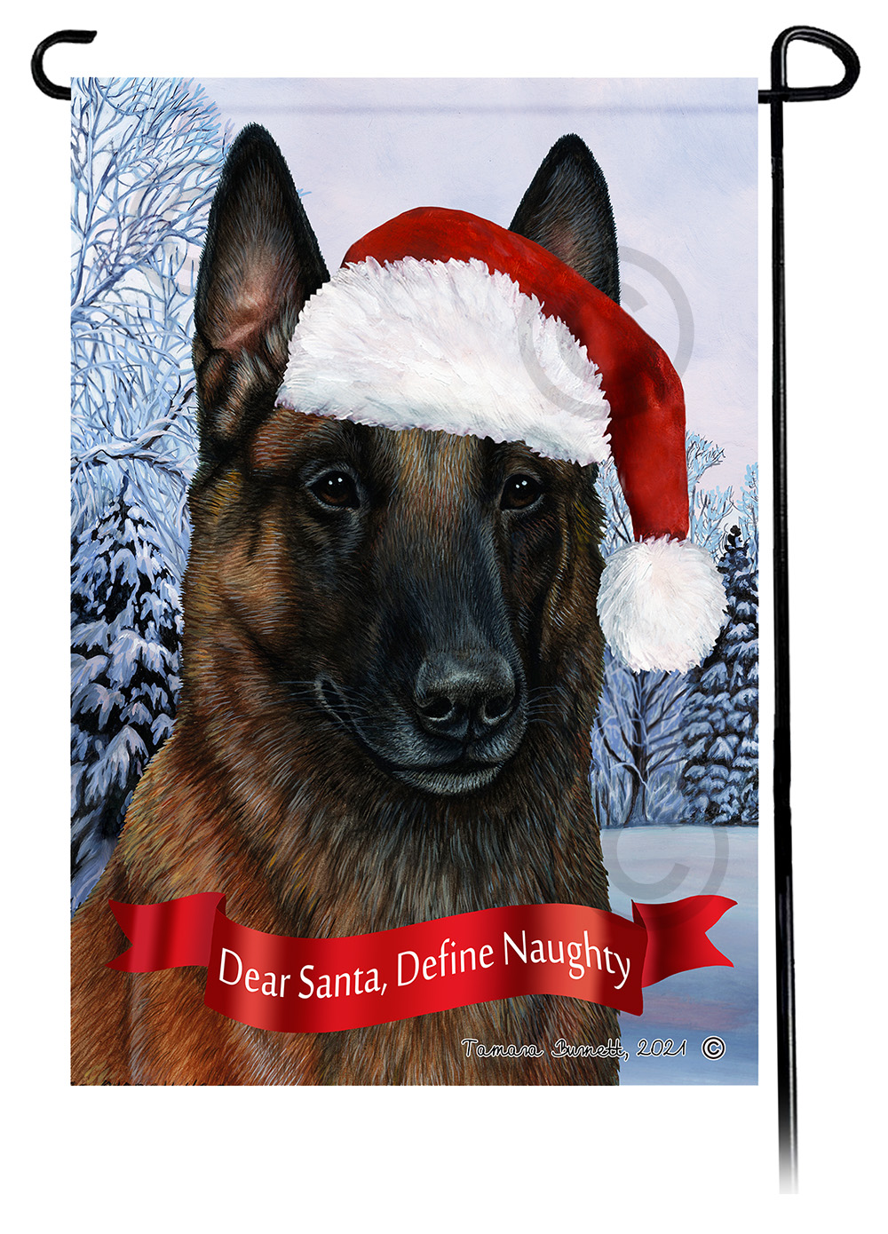 Belgian Malinois Mahogany Dear Santa, Define Naughty - Garden Flag Image
