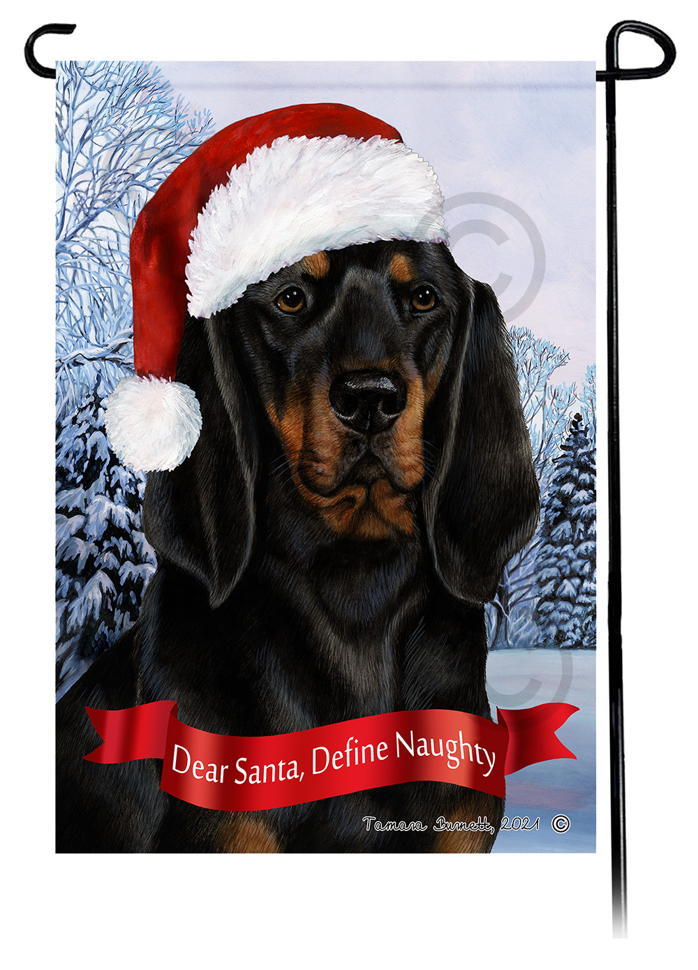 Coonhound Black & Tan Dear Santa, Define Naughty - Garden Flag image