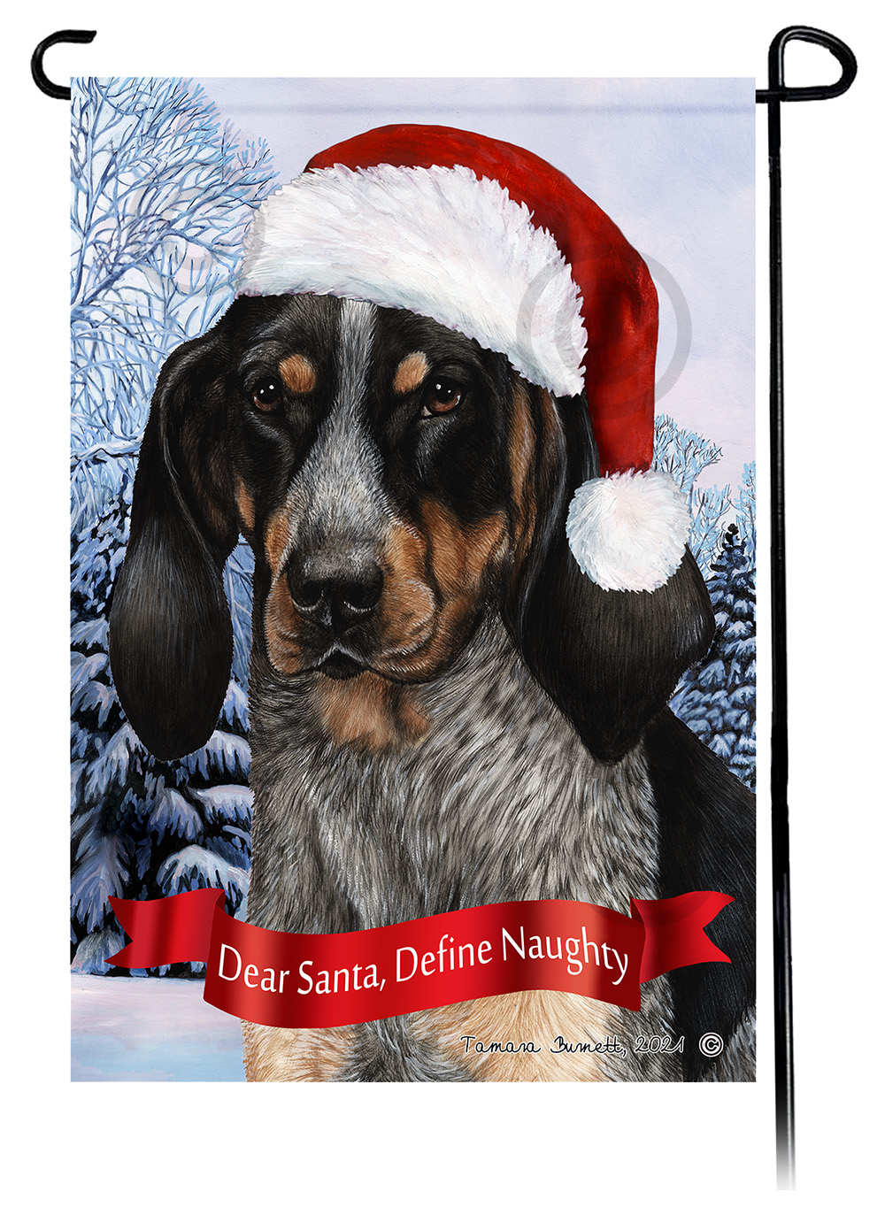 Coonhound Bluetick Dear Santa, Define Naughty - Garden Flag image