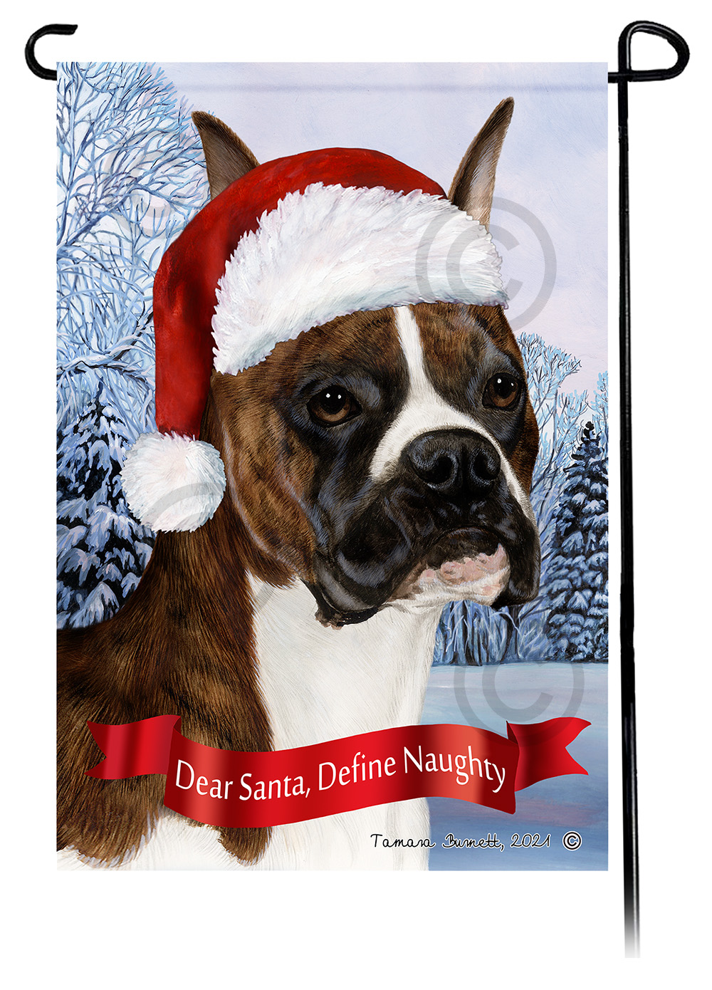 Boxer Brindle Cropped Dear Santa, Define Naughty - Garden Flag Image