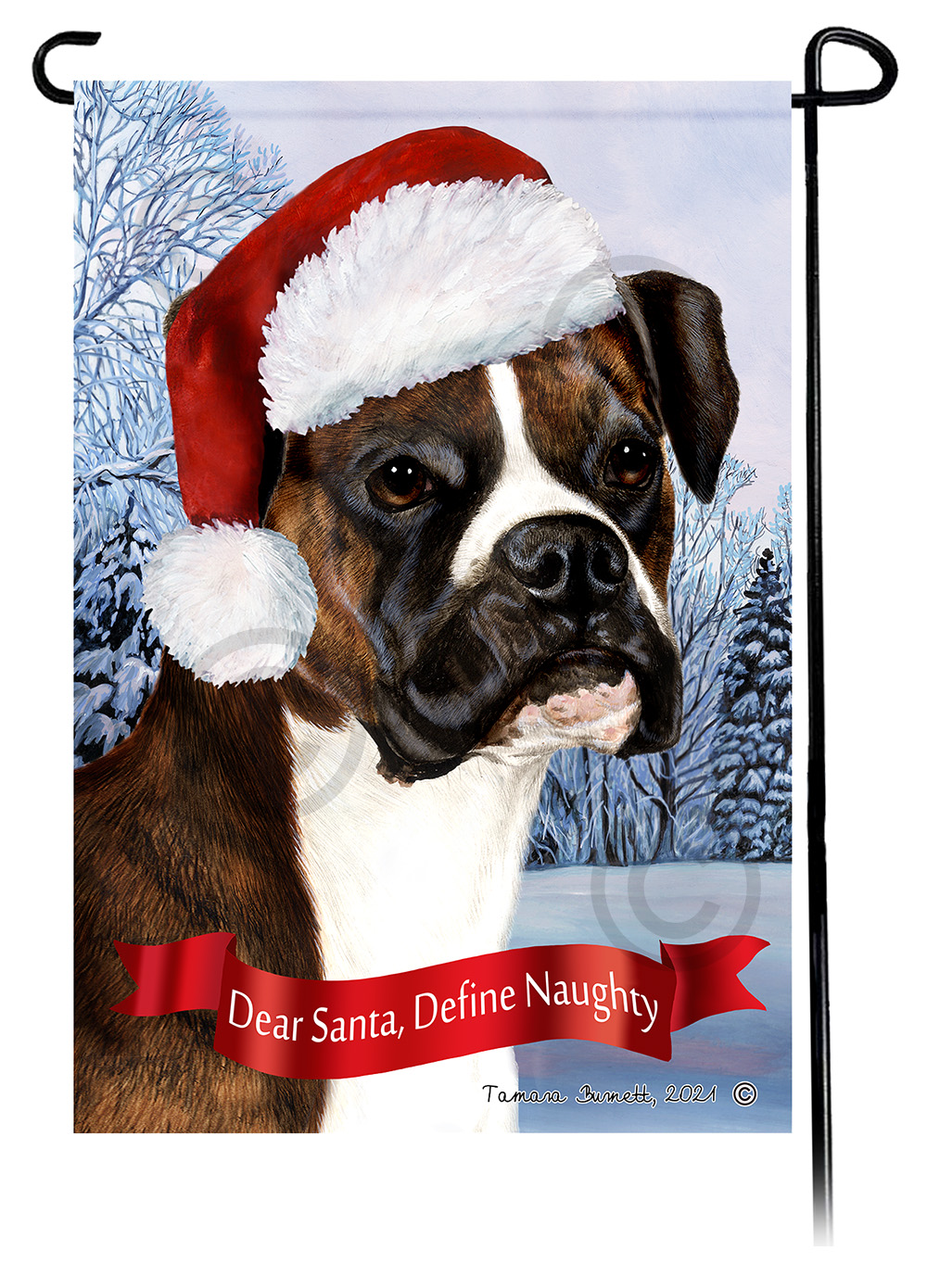 Boxer Brindle Uncropped Dear Santa, Define Naughty - Garden Flag image
