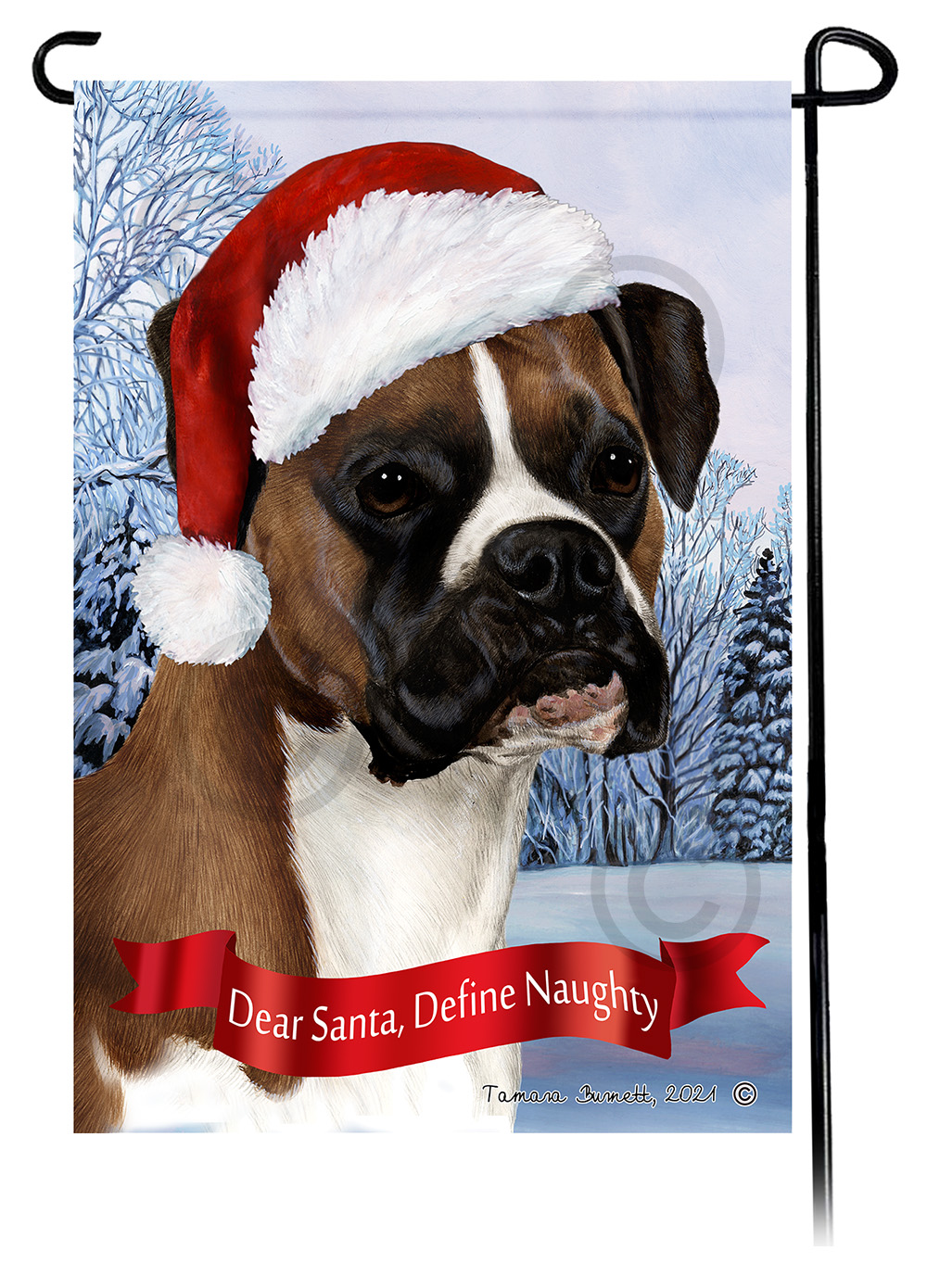Boxer Fawn Uncropped Dear Santa, Define Naughty - Garden Flag image