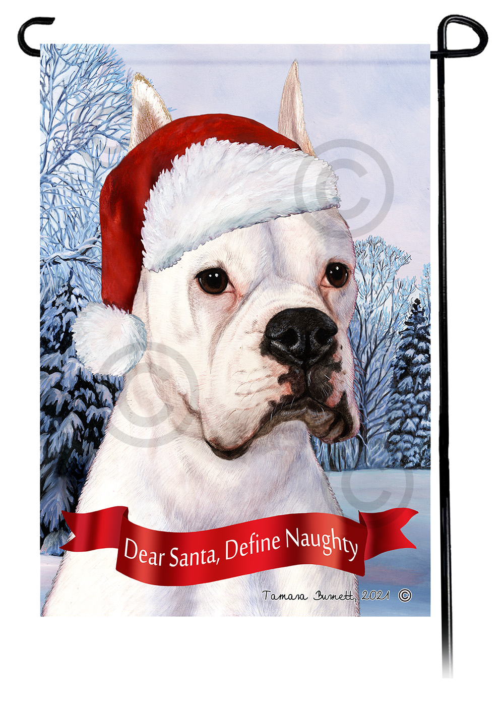 Boxer White Cropped Dear Santa, Define Naughty - Garden Flag Image