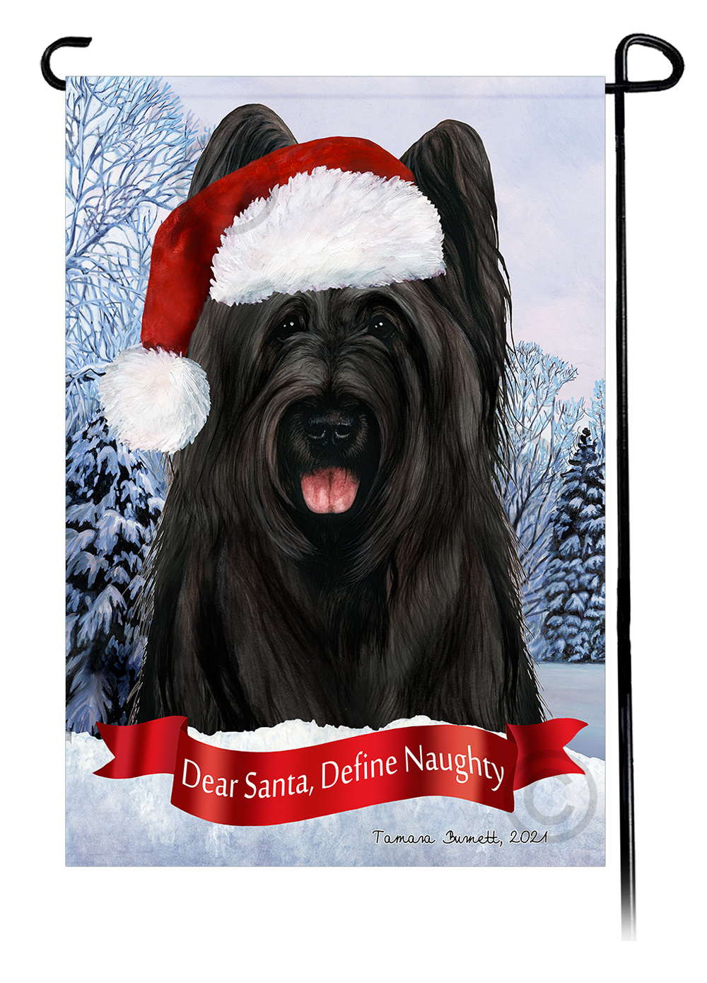Briard Black Cropped Ears Dear Santa, Define Naughty - Garden Flag image