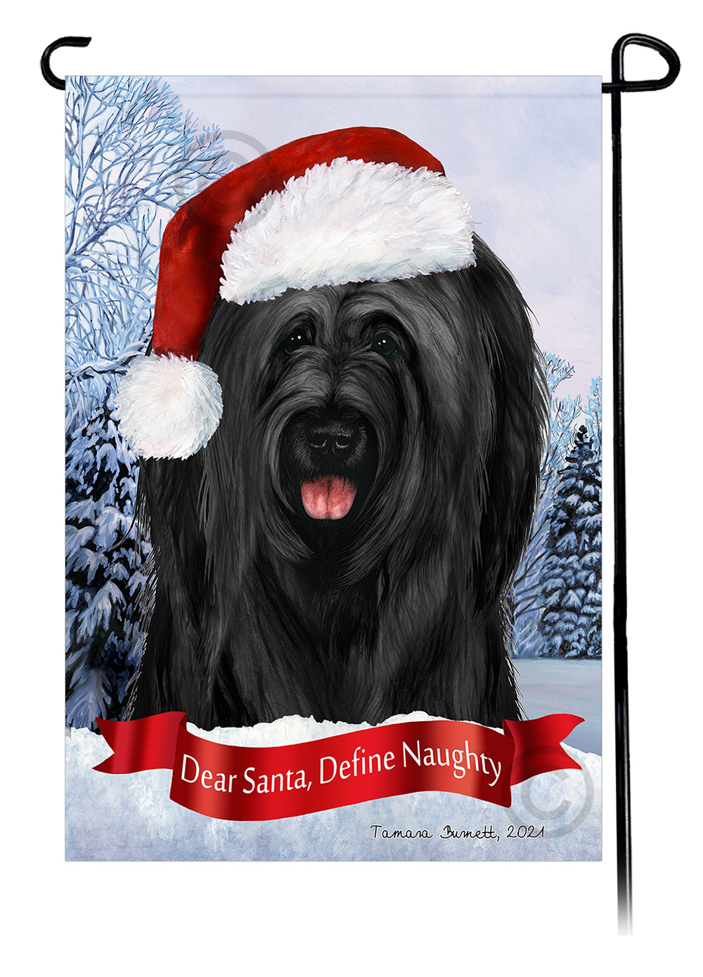 Briard Black Uncropped Ears Dear Santa, Define Naughty - Garden Flag image