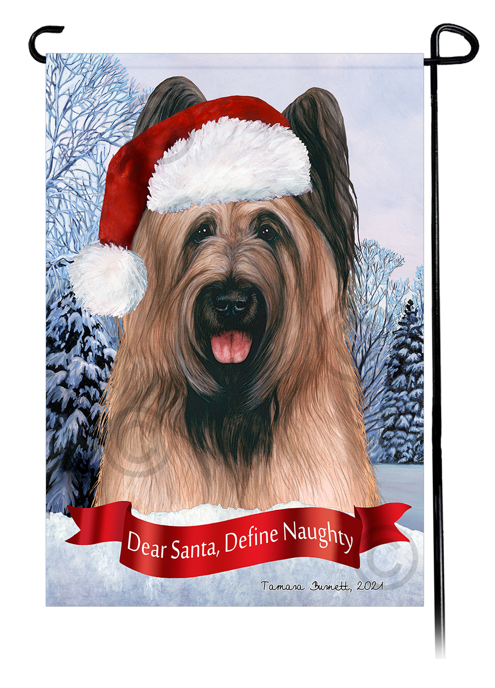 Briard Fawn Cropped Ears Dear Santa, Define Naughty - Garden Flag image