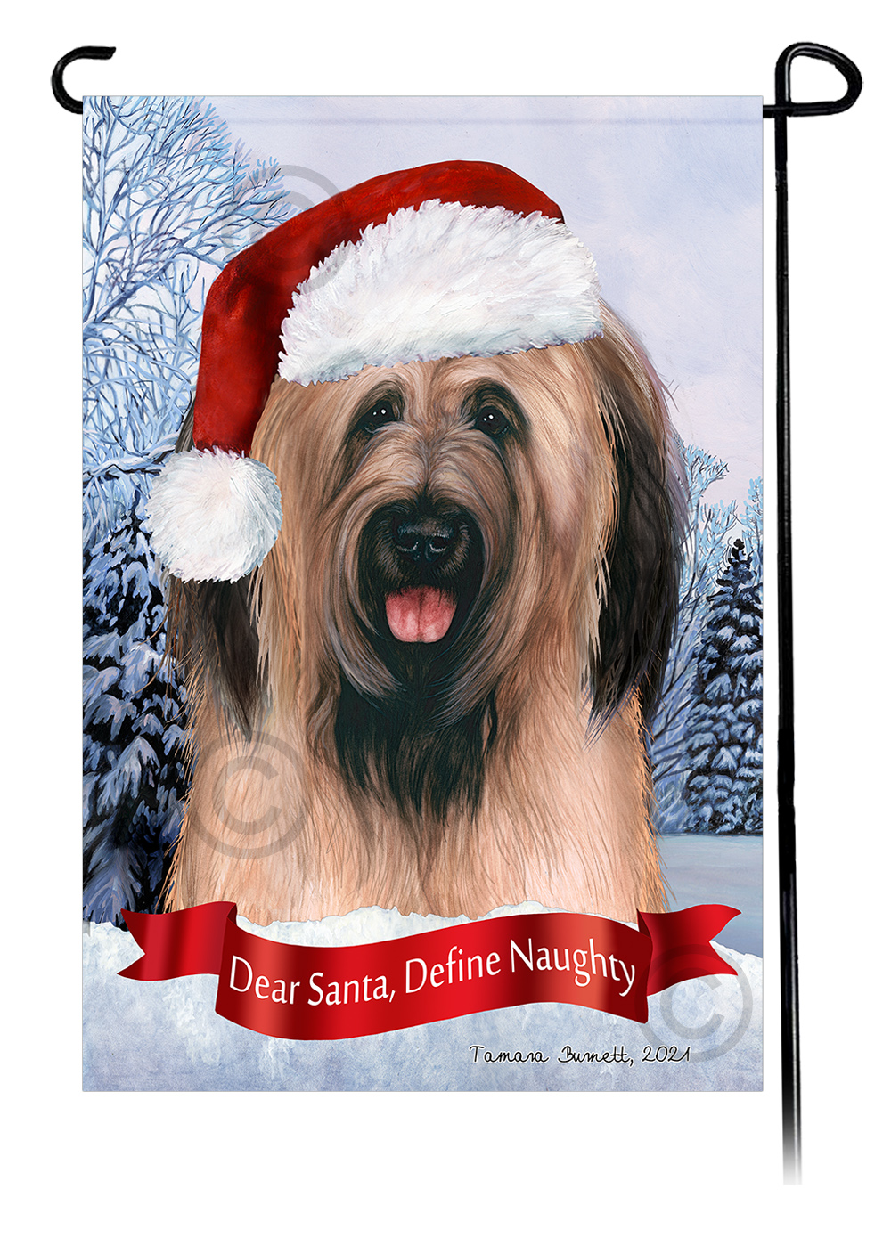 Briard Fawn Uncropped Ears Dear Santa, Define Naughty - Garden Flag Image