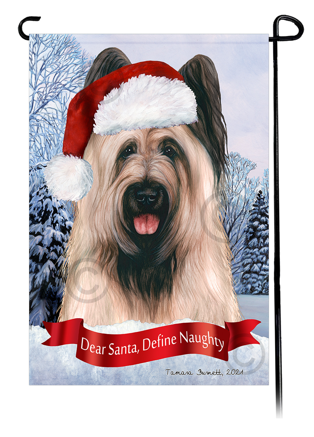 Briard Light Fawn Cropped Ears Dear Santa, Define Naughty - Garden Flag image