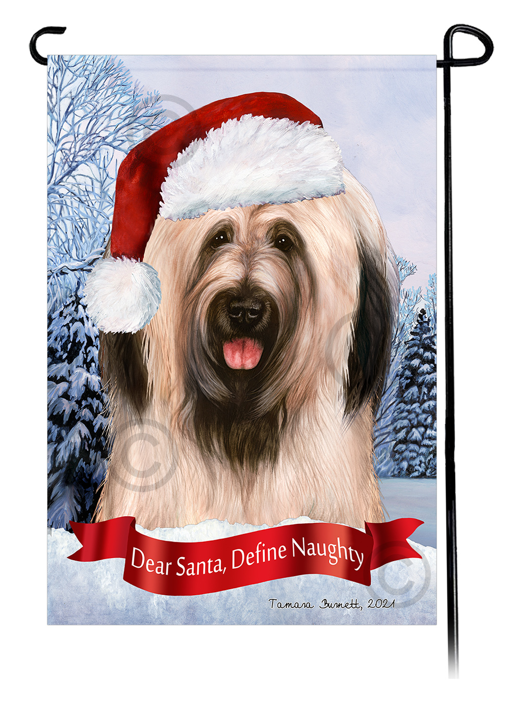 Briard Light Fawn Uncropped Ears Dear Santa, Define Naughty - Garden Flag Image