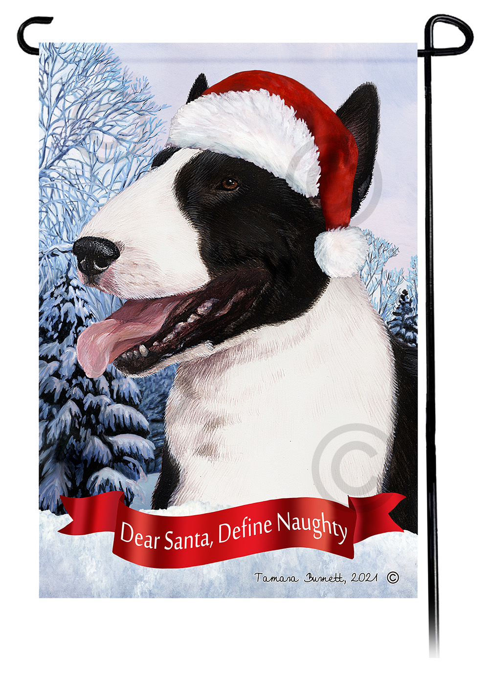 Bull Terrier Black & White Dear Santa, Define Naughty - Garden Flag image