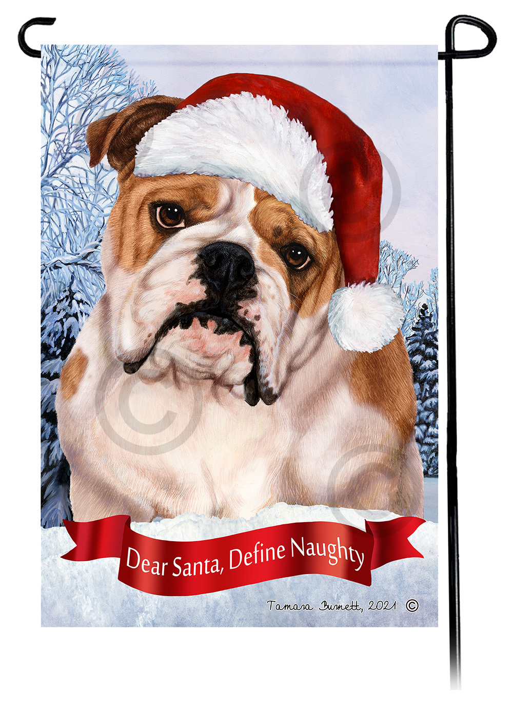 Bulldog (English) Tan & White Dear Santa, Define Naughty - Garden Flag Image