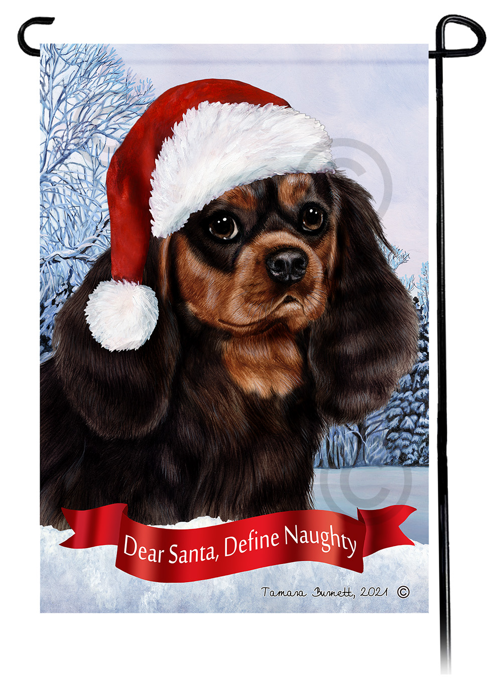 Cavalier Black & Tan Dear Santa, Define Naughty - Garden Flag image Cavalier Black & Tan Dear Santa, Define Naughty - Garden Flag image