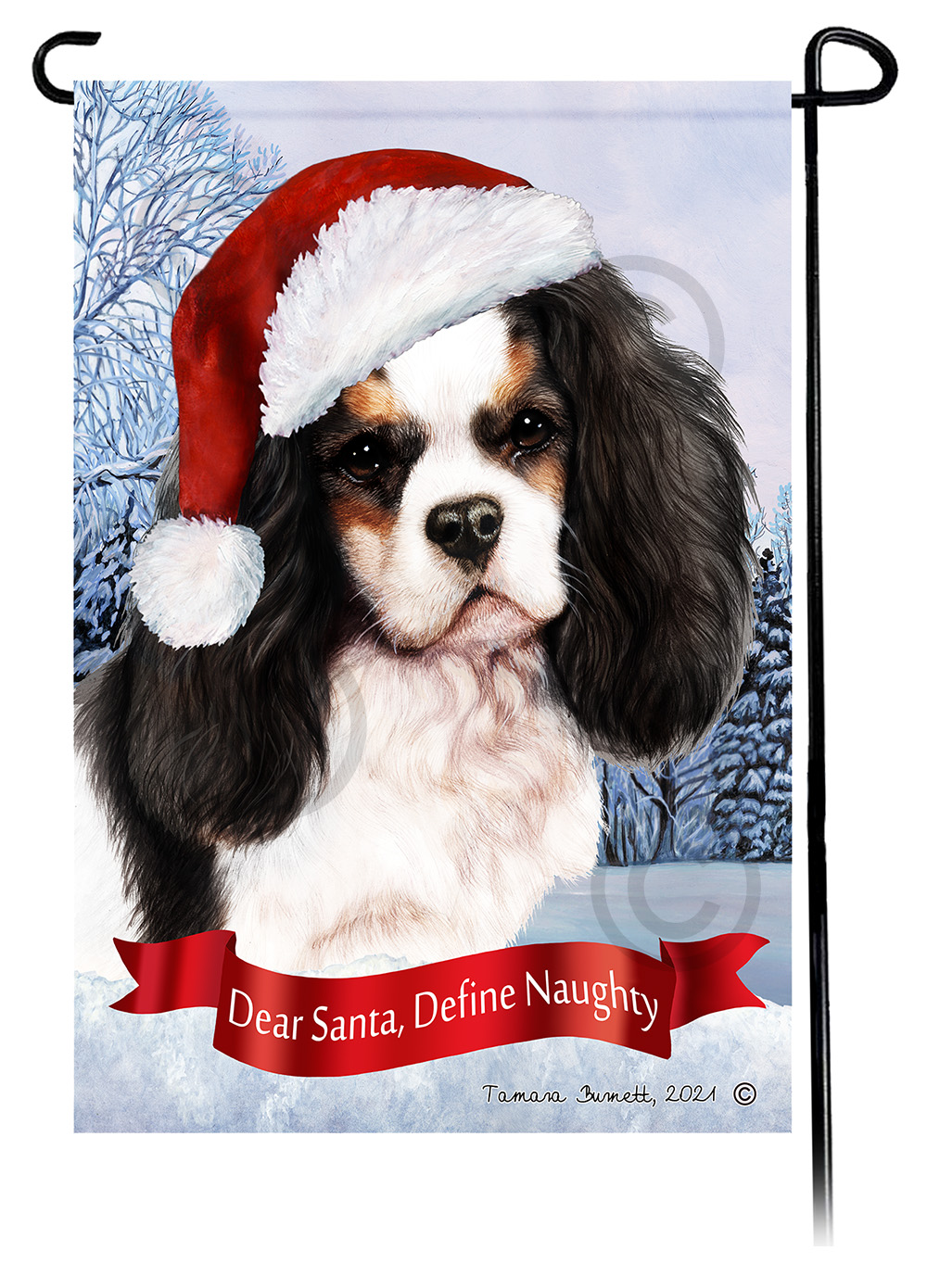 Cavalier Tri Color Dear Santa, Define Naughty - Garden Flag image Cavalier Tri Color Dear Santa, Define Naughty - Garden Flag image