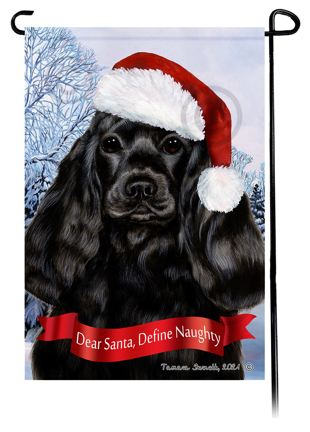 Cocker Spaniel Black Dear Santa, Define Naughty - Garden Flag image