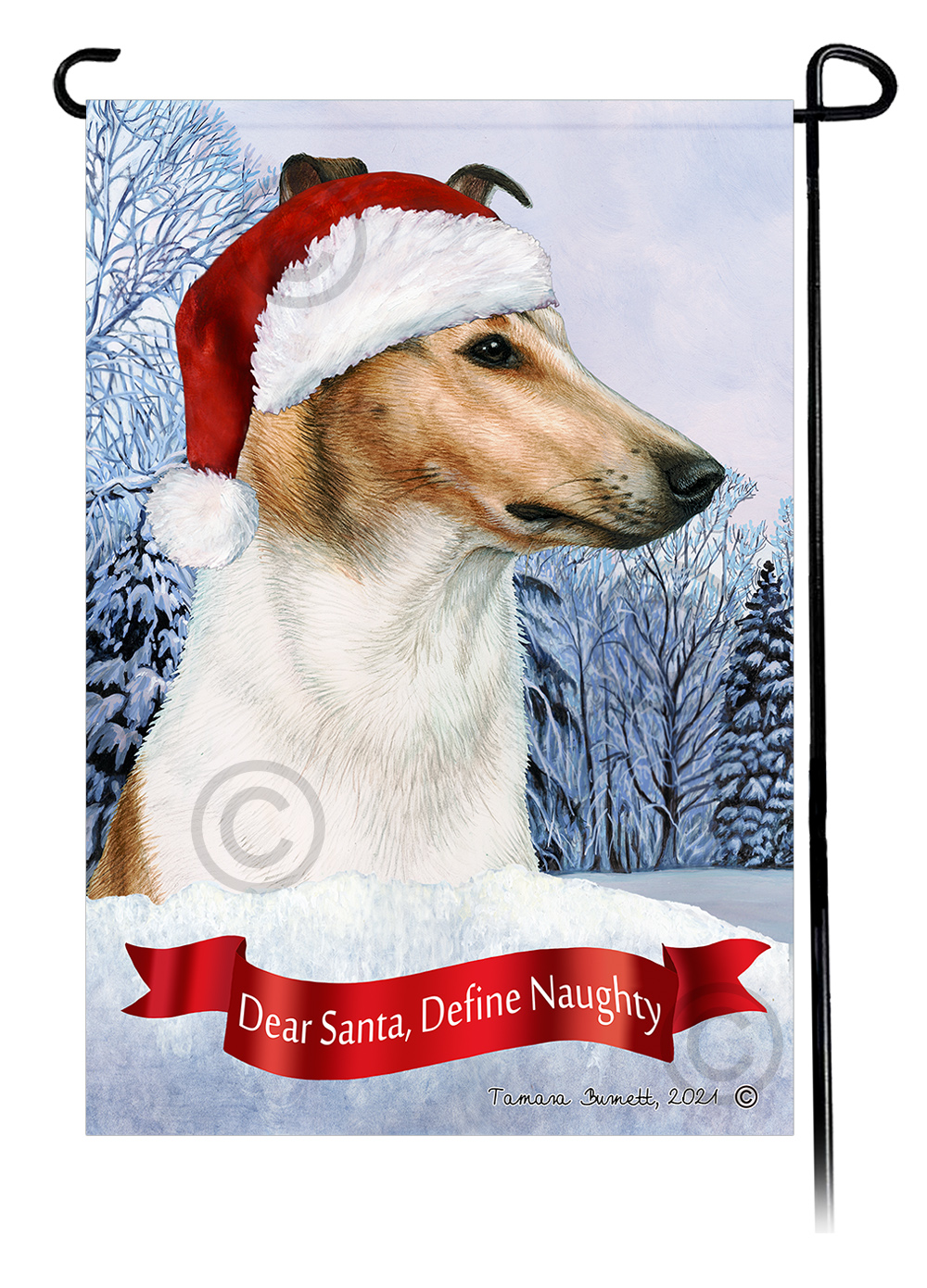 Smooth Collie Sable & White Dear Santa, Define Naughty - Garden Flag image