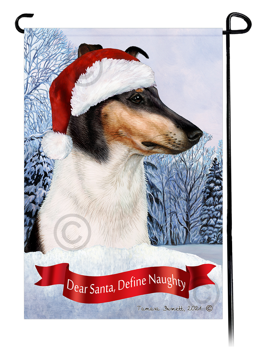 Smooth Collie Tri-Color Dear Santa, Define Naughty - Garden Flag image