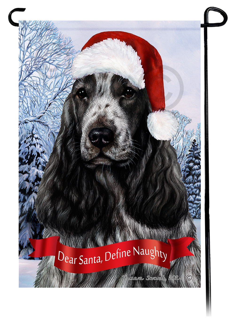 English Cocker Blue Roan Dear Santa, Define Naughty - Garden Flag image