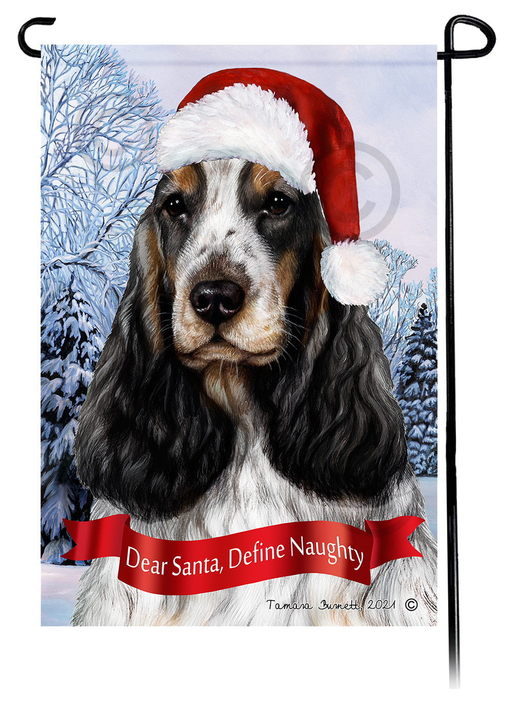 English Cocker Tri Color Dear Santa, Define Naughty - Garden Flag image