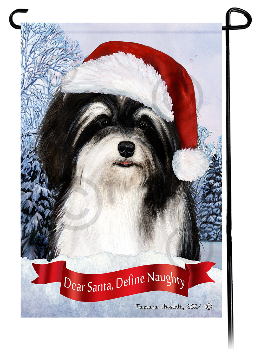 Havanese Black & White Dear Santa, Define Naughty - Garden Flag image