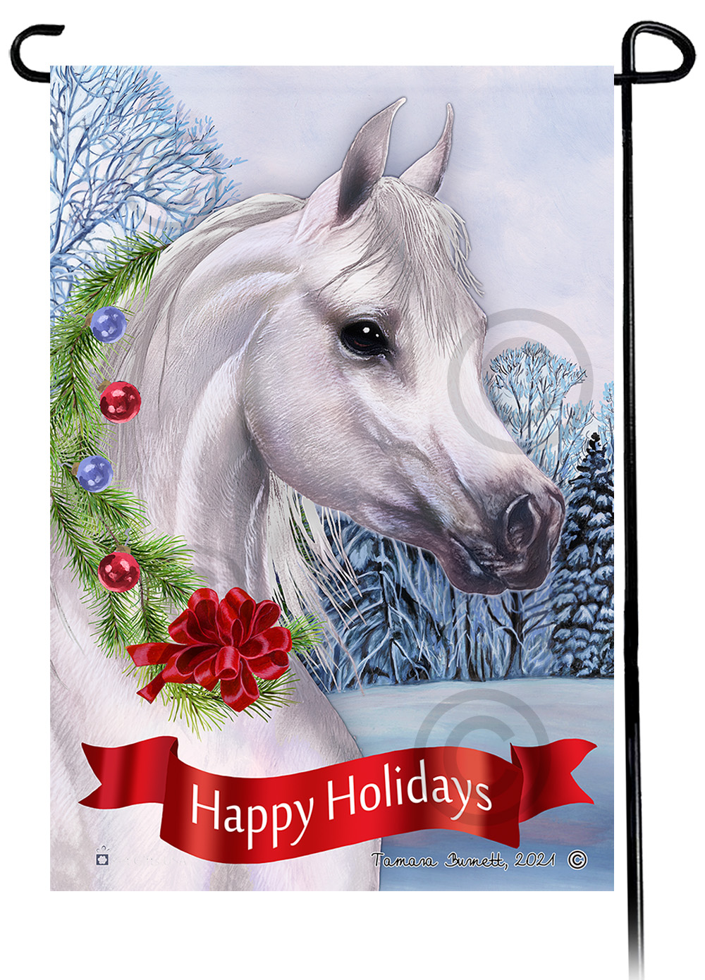Arabian Horse Grey Dear Santa, Define Naughty - Garden Flag image