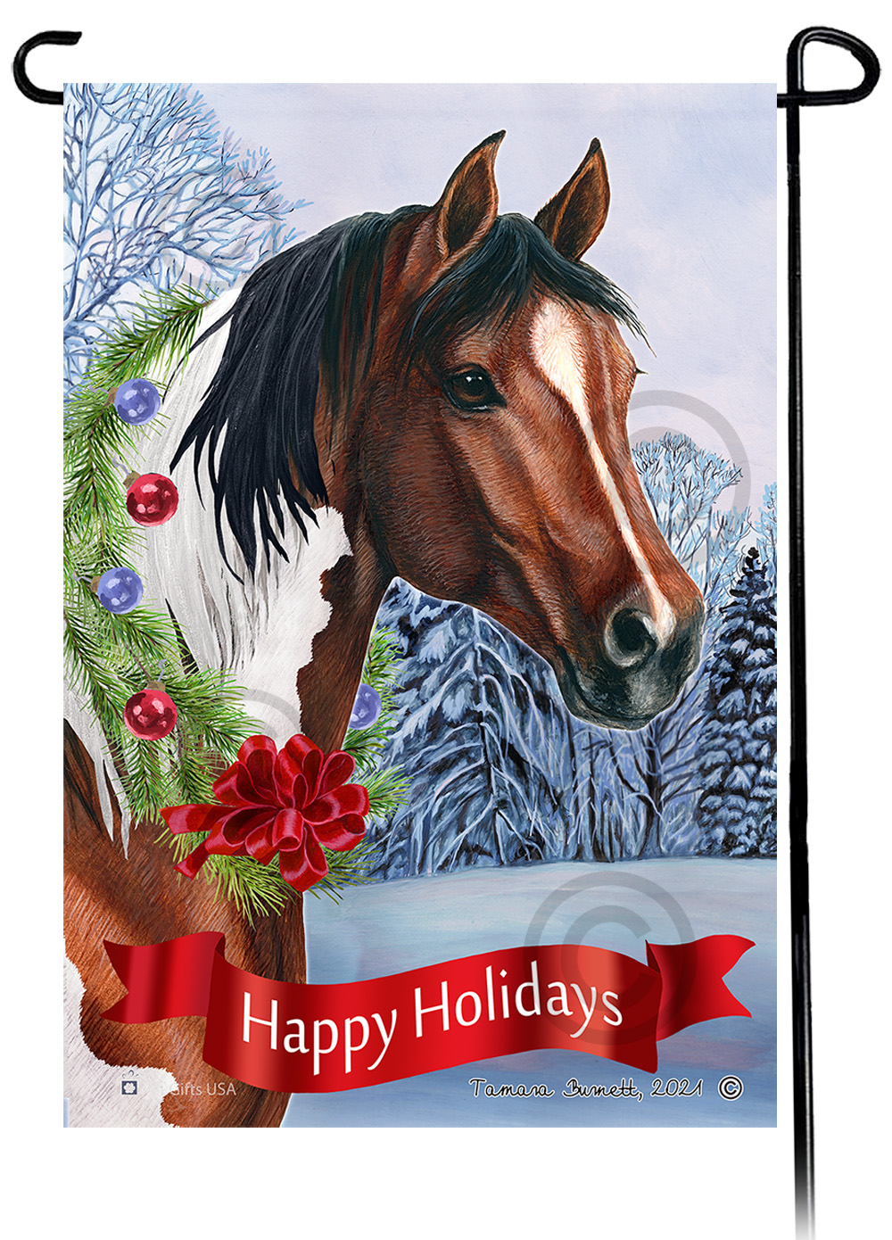 Quarter Horse Bay Paint Dear Santa, Define Naughty - Garden Flag image