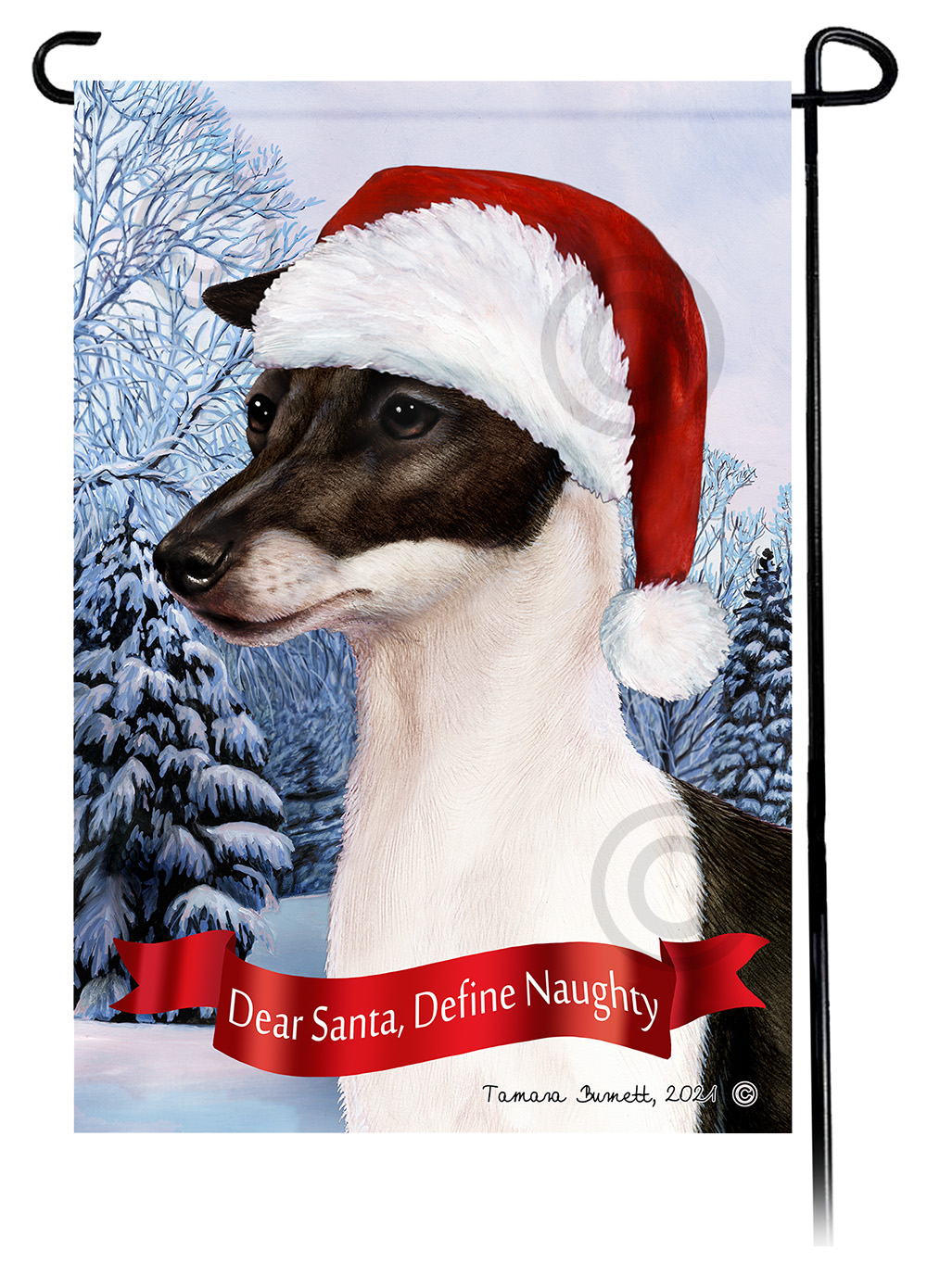 Italian Greyhound Black & White Dear Santa, Define Naughty - Garden Flag image
