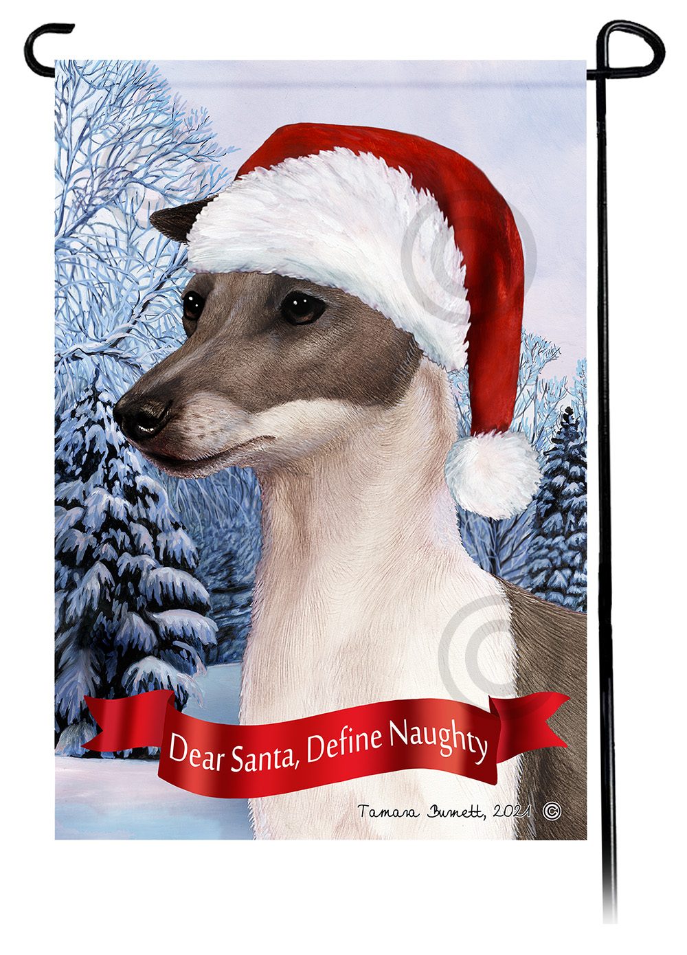 Italian Greyhound Grey & White Dear Santa, Define Naughty - Garden Flag image