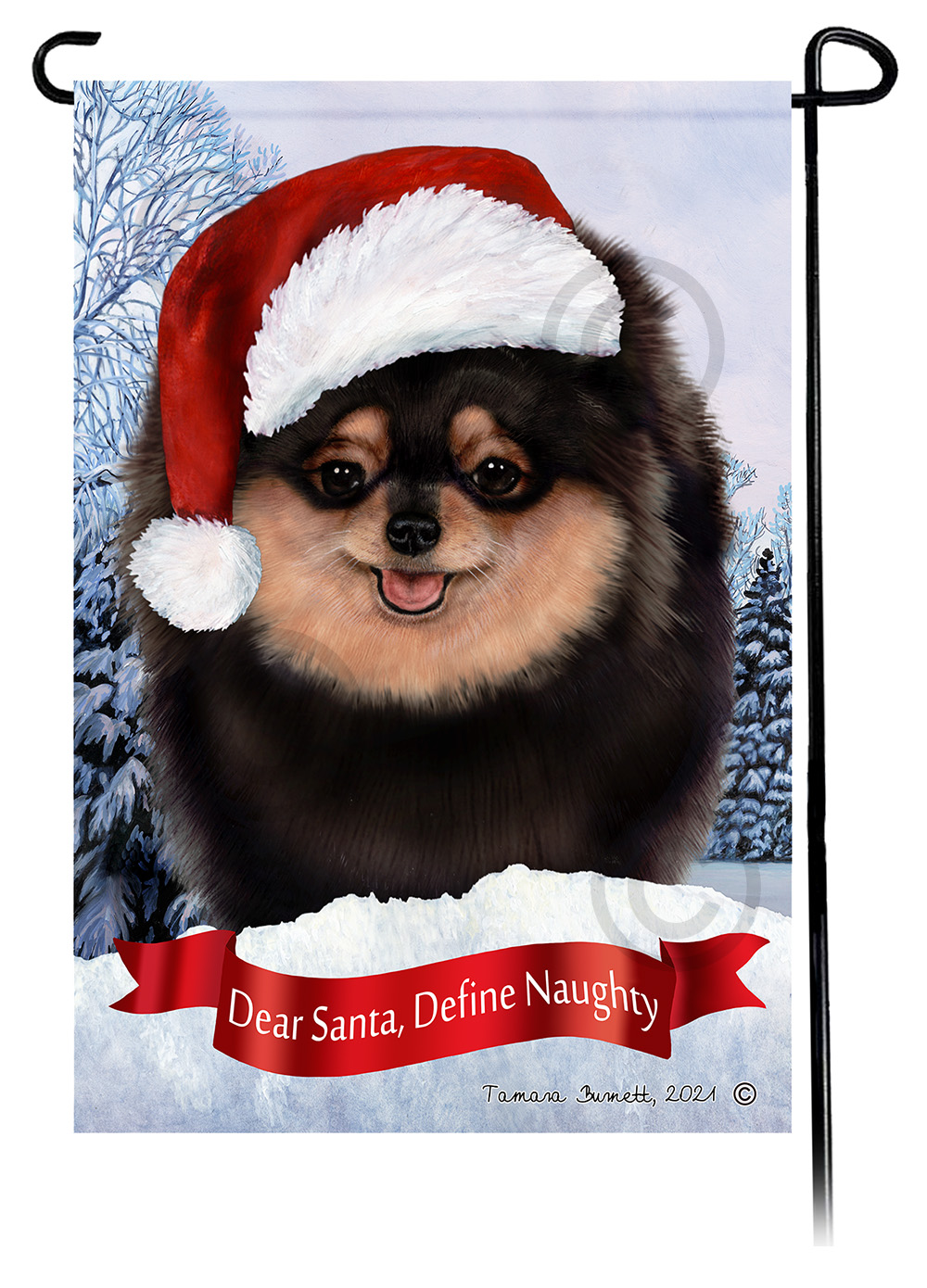Pomeranian Black & Tan Dear Santa, Define Naughty - Garden Flag Image