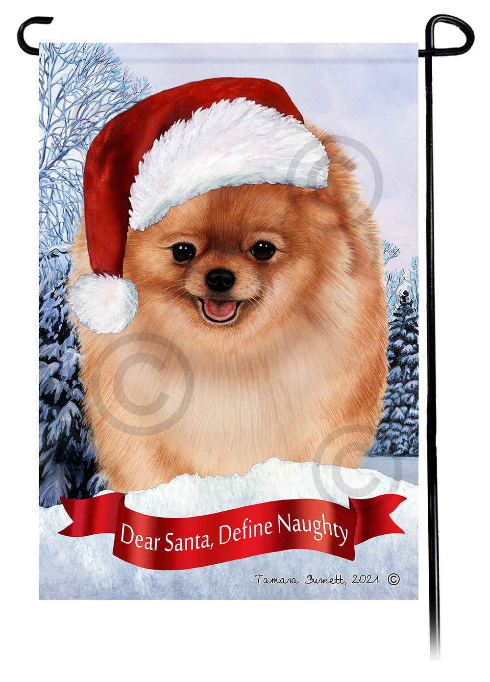 Pomeranian Orange (Fawn) Dear Santa, Define Naughty - Garden Flag Image