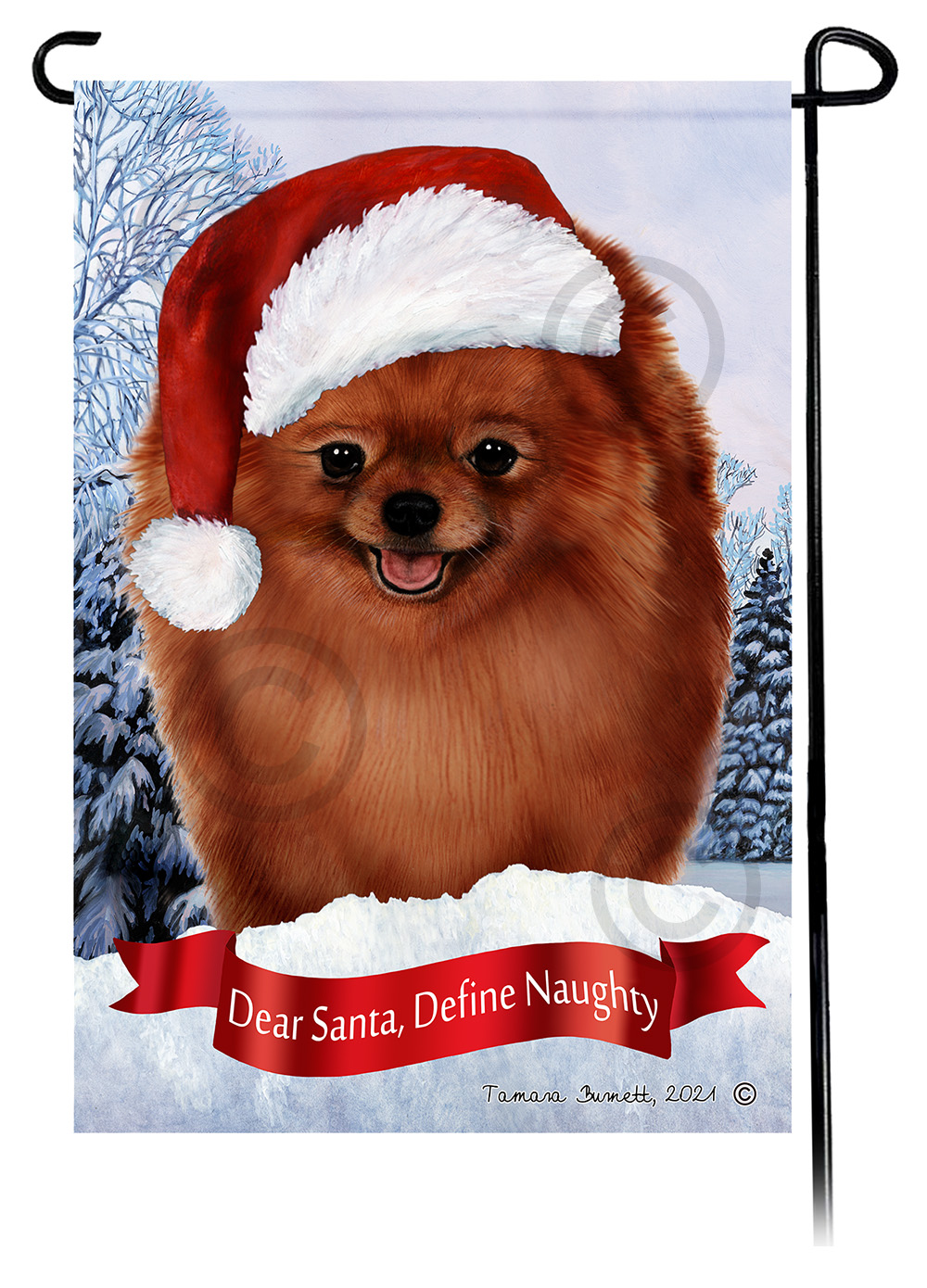 Pomeranian Red Dear Santa, Define Naughty - Garden Flag Image