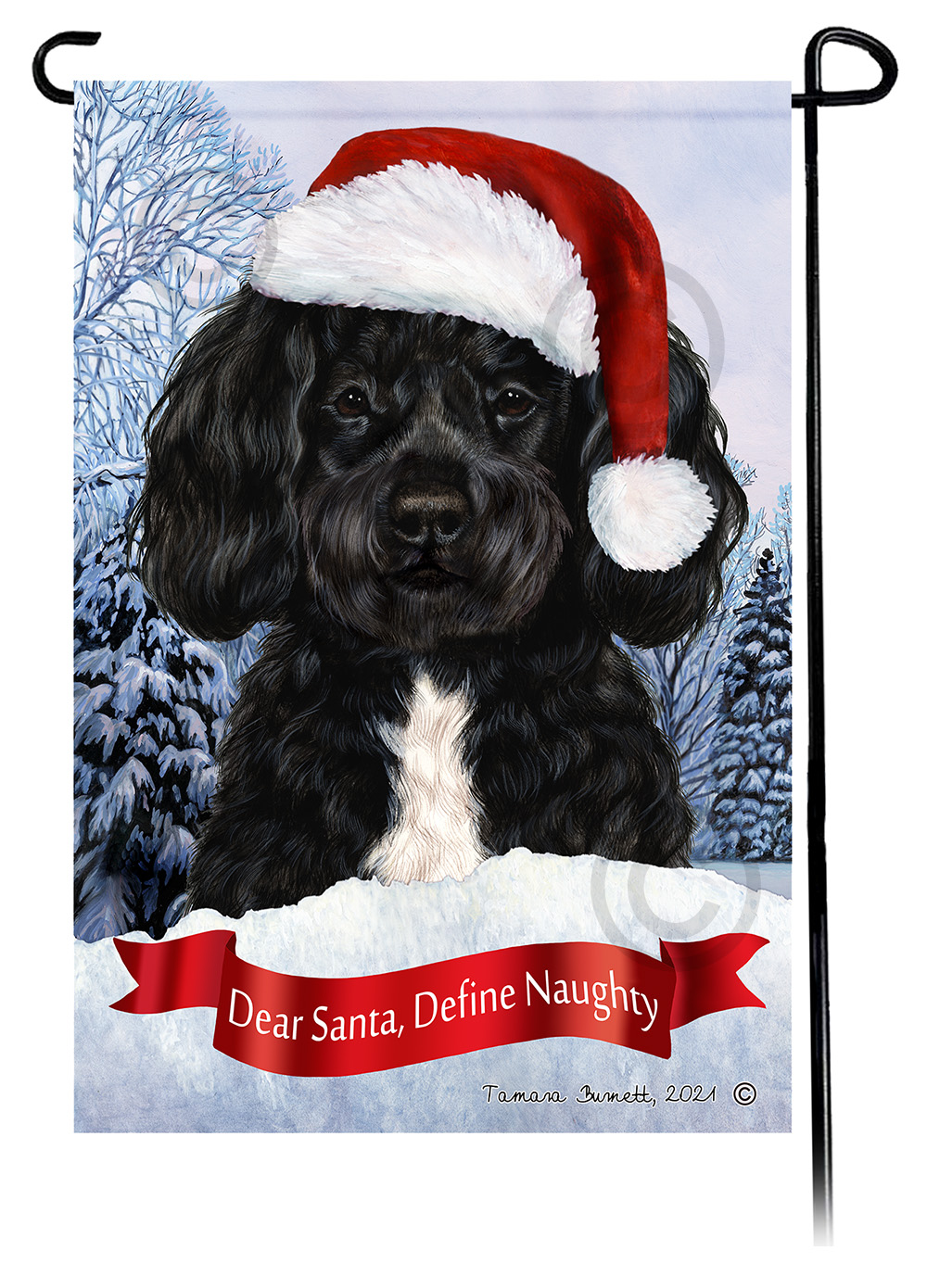 Portuguese Water Dog Black Bearded Dear Santa, Define Naughty - Garden Flag image