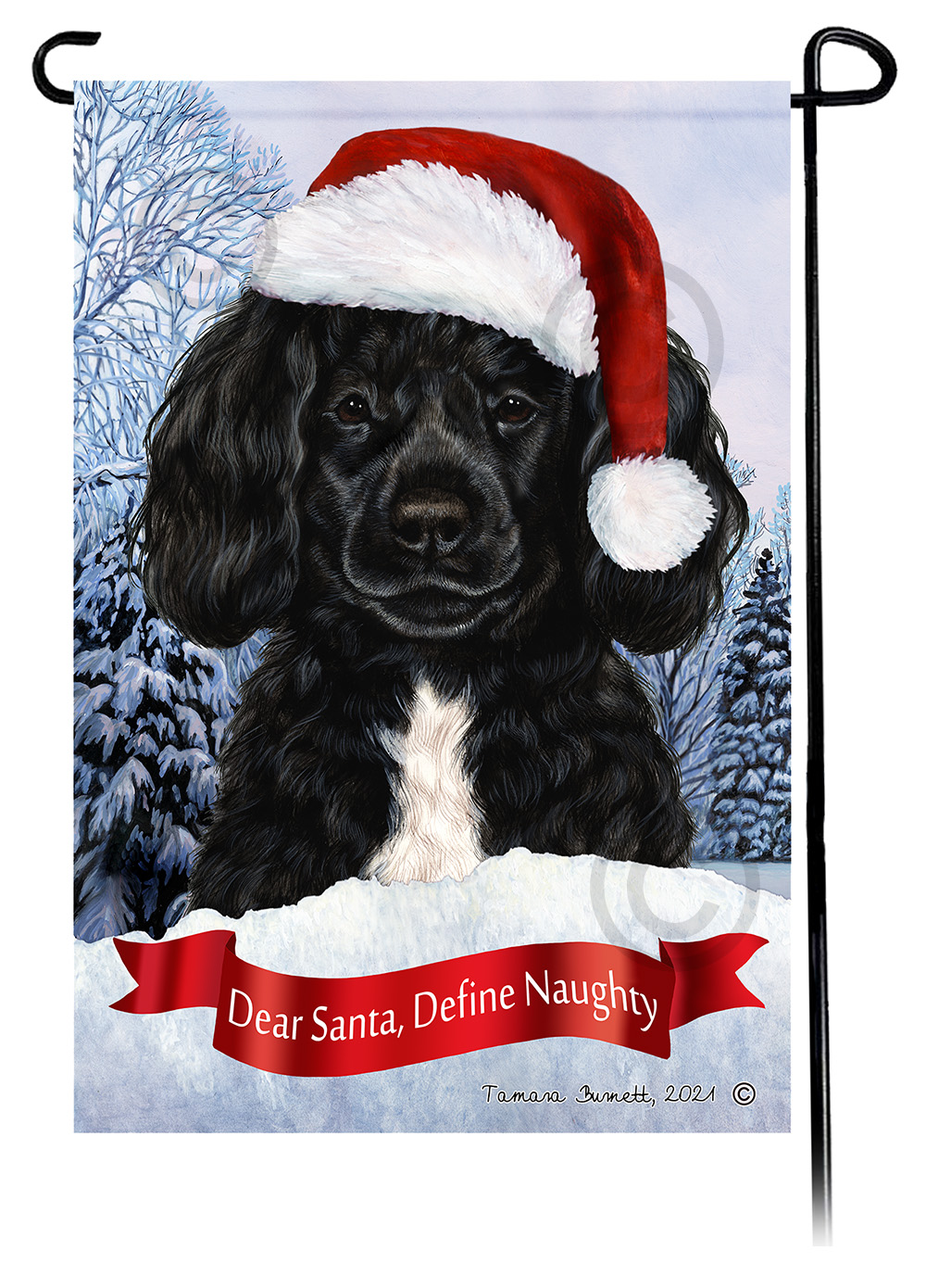 Portuguese Water Dog Black Beardless  Dear Santa, Define Naughty - Garden Flag image