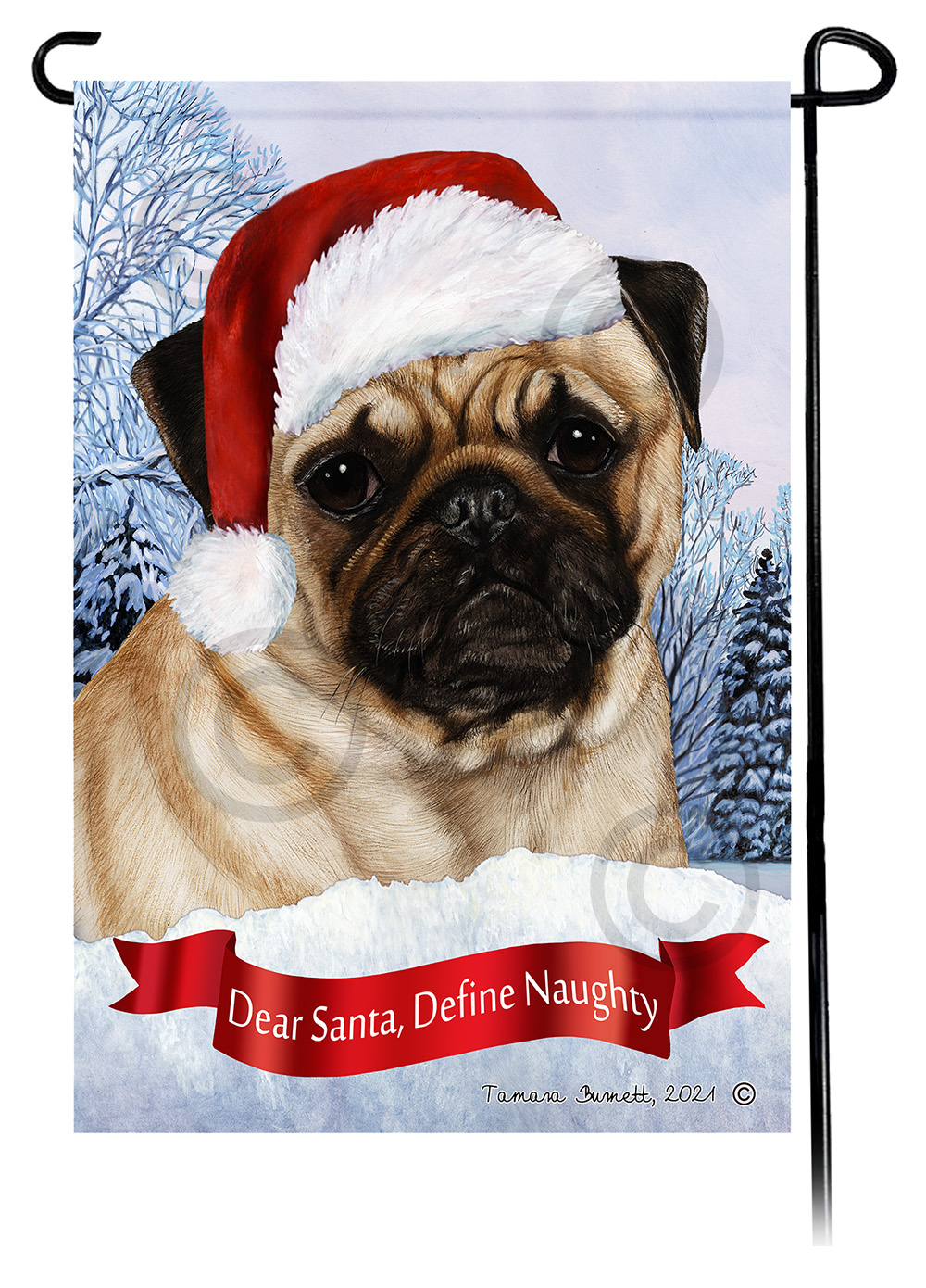 Pug Fawn Dear Santa, Define Naughty - Garden Flag image