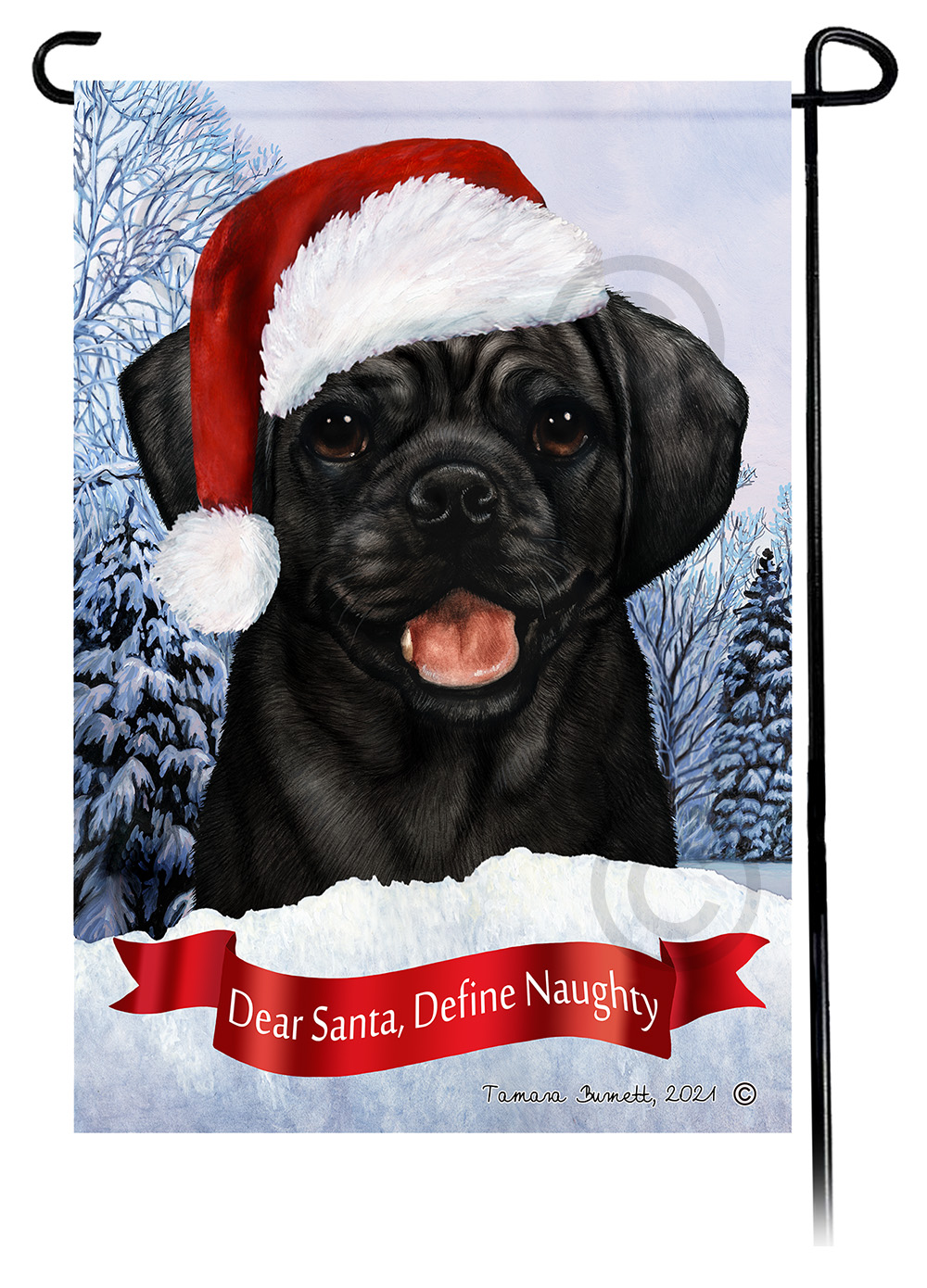 Puggle Black Dear Santa, Define Naughty - Garden Flag image