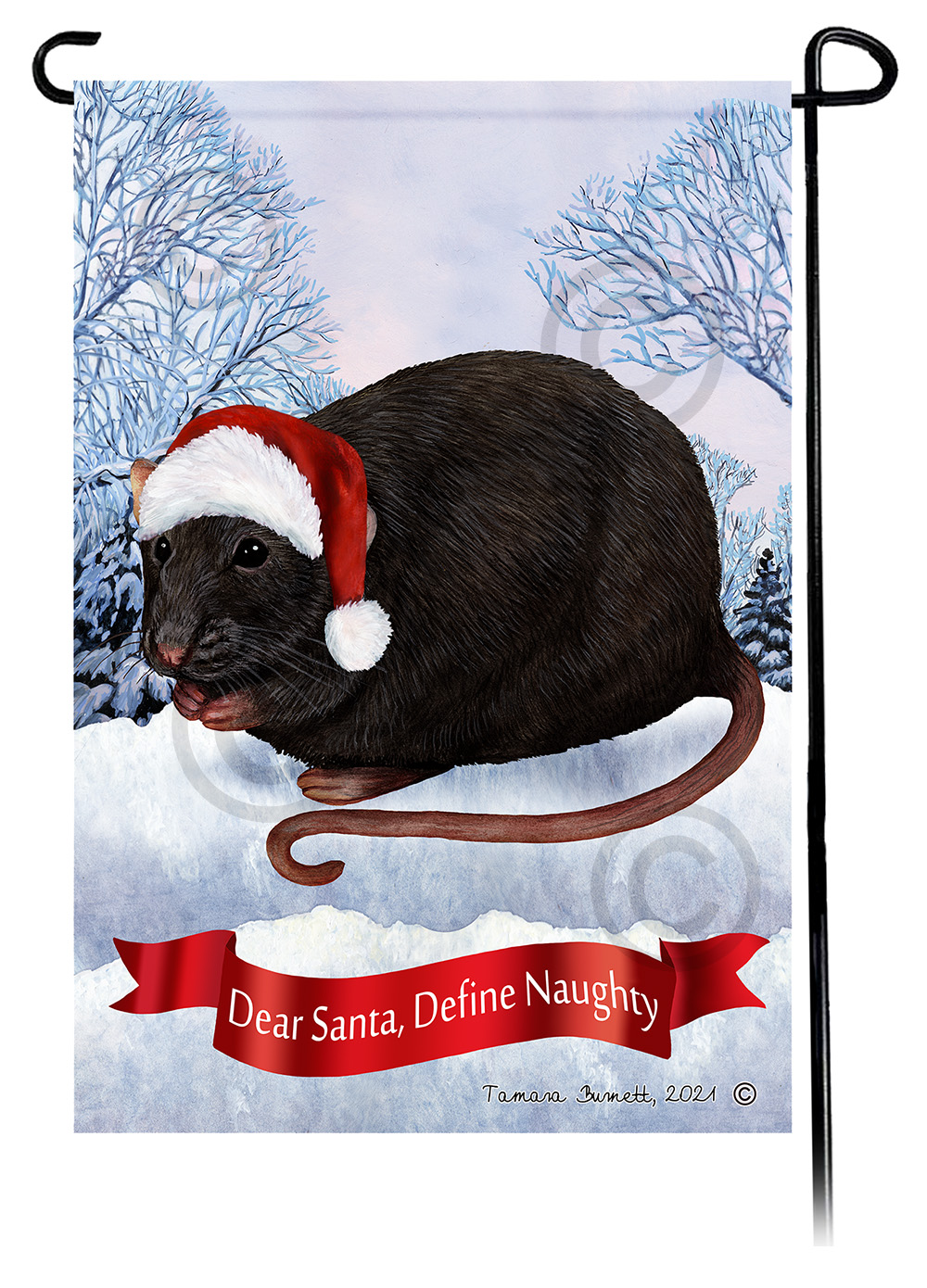 Rat Black Solid Dear Santa, Define Naughty - Garden Flag image