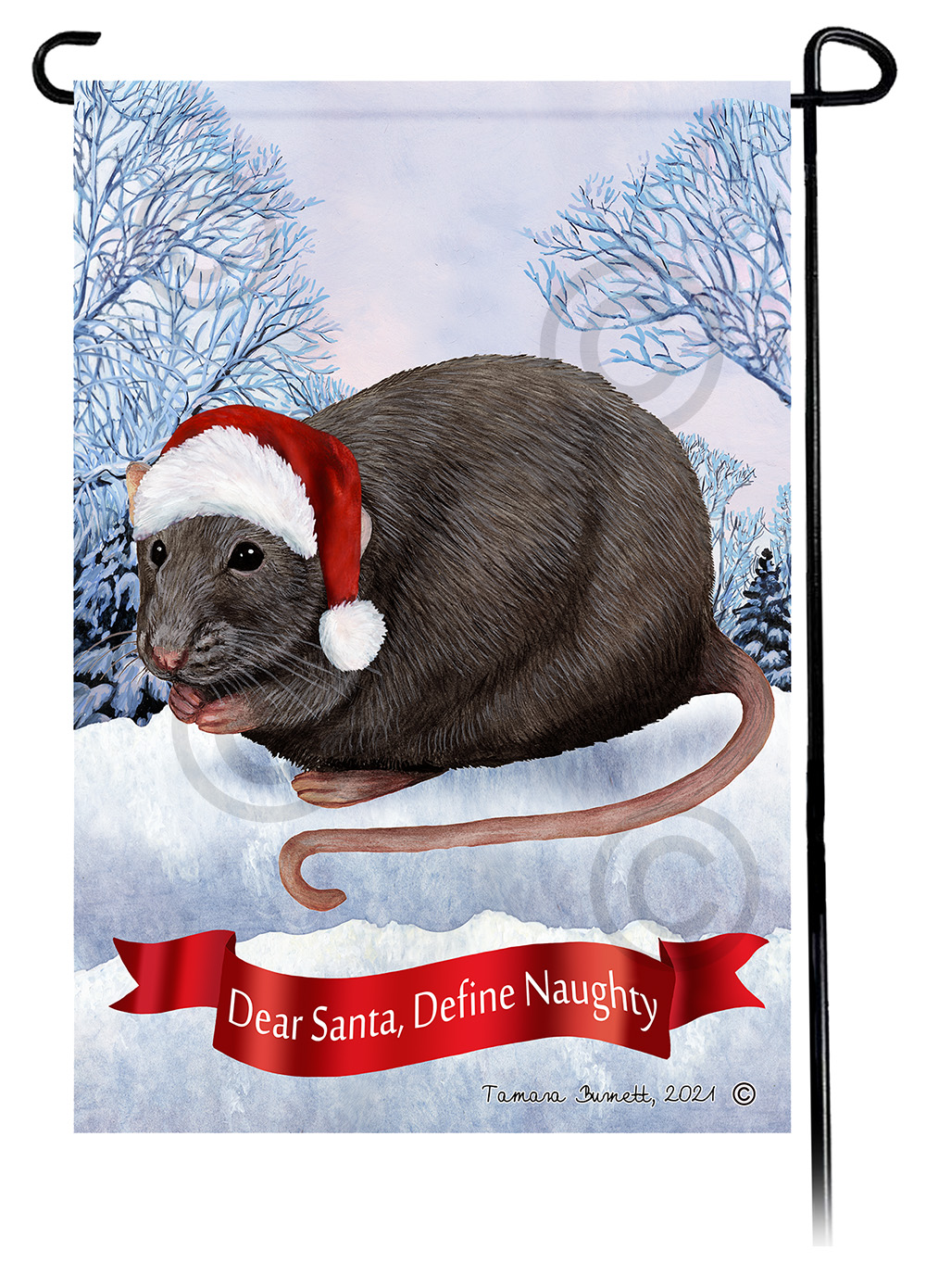 Rat Grey Solid Dear Santa, Define Naughty - Garden Flag image