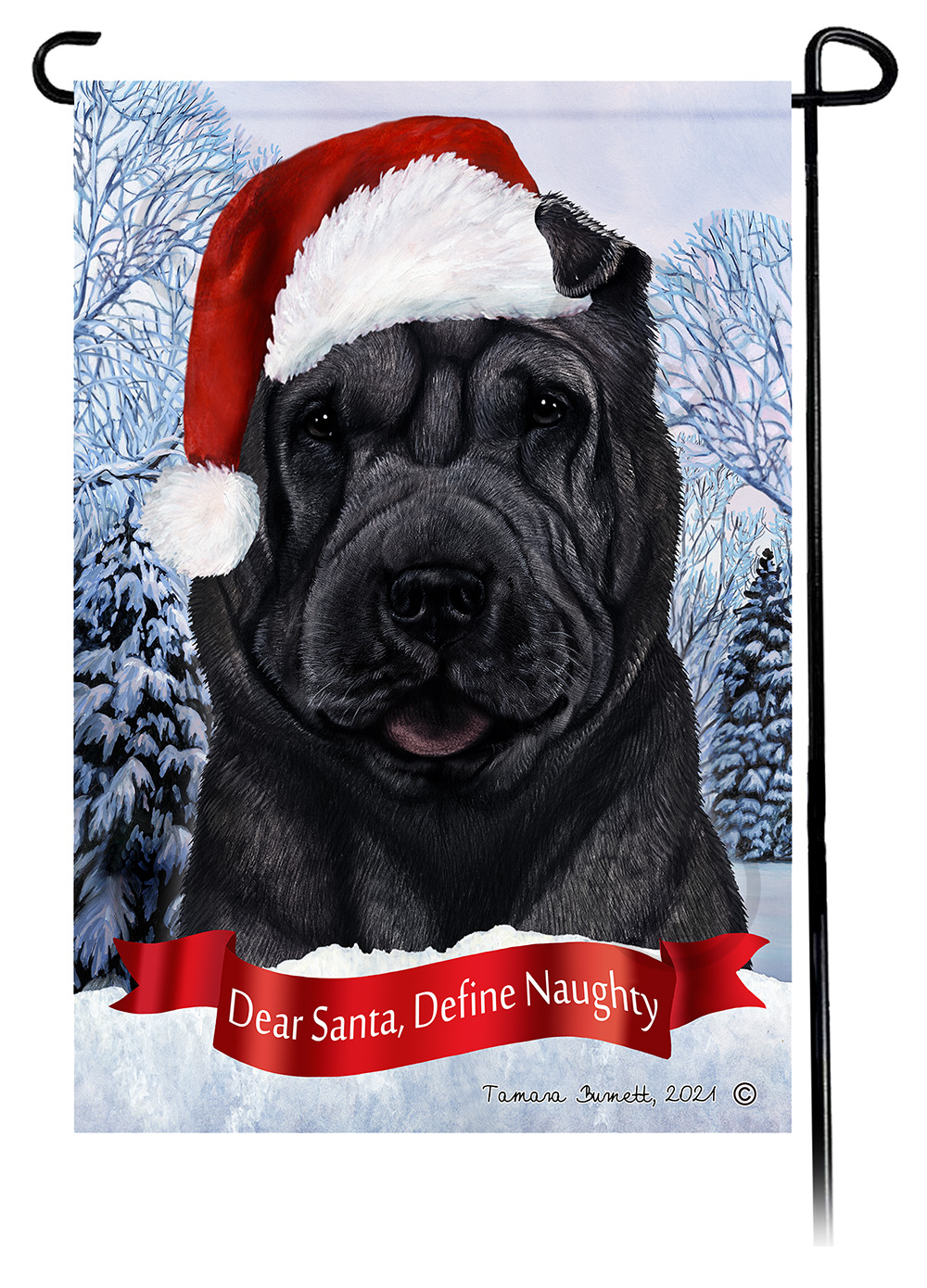 Shar Pei Black Dear Santa, Define Naughty - Garden Flag image