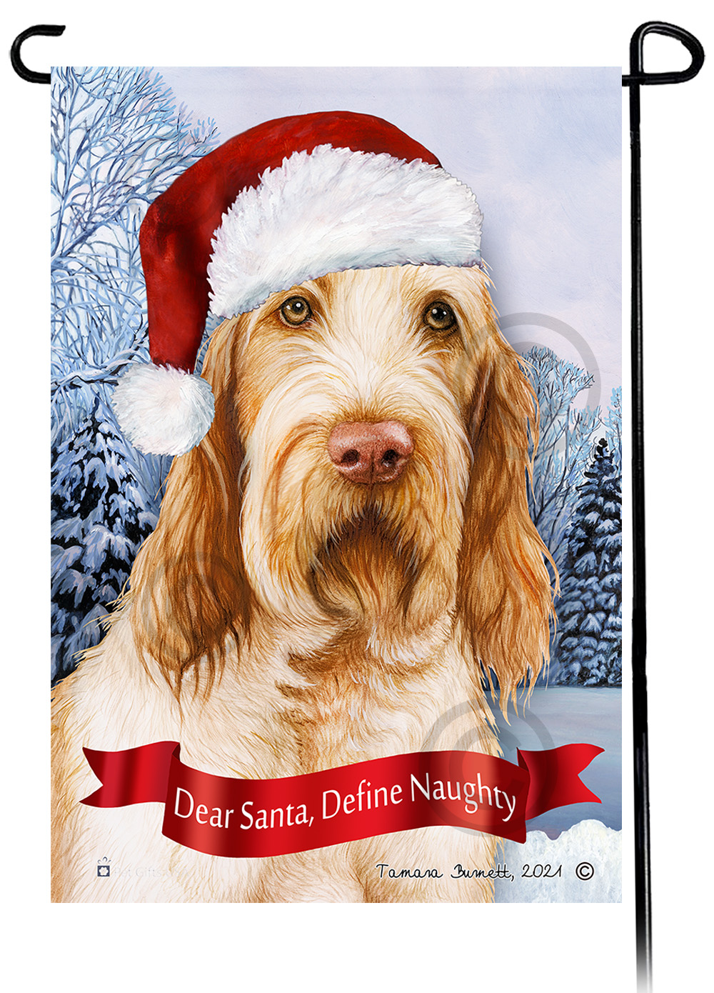 Spinone Italiano Orange and White Dear Santa, Define Naughty - Garden Flag image
