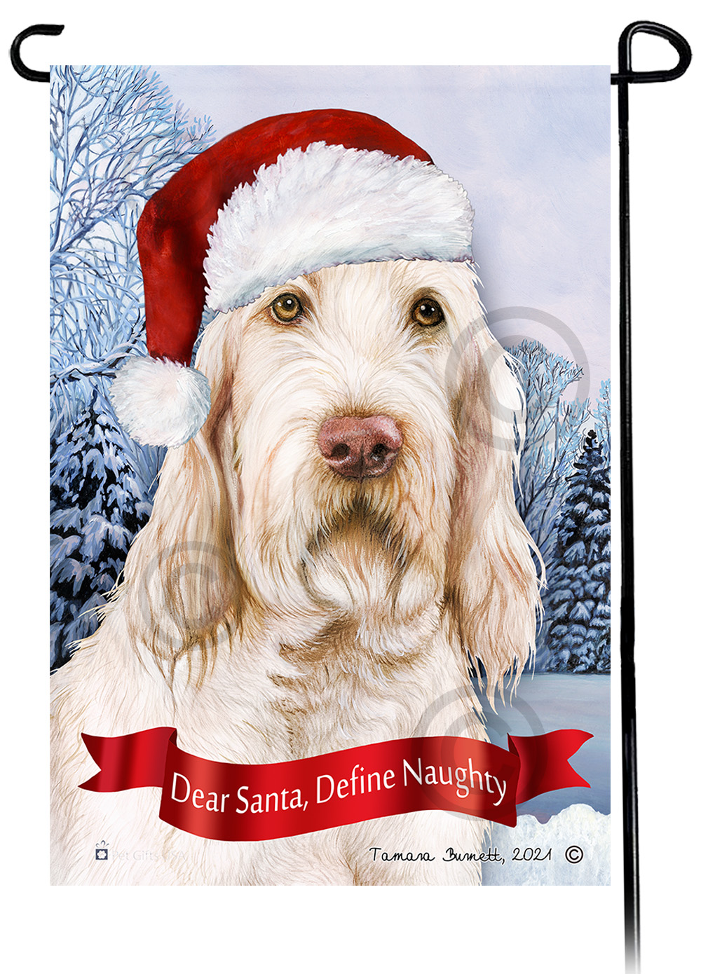 Spinone Italiano White Dear Santa, Define Naughty - Garden Flag image