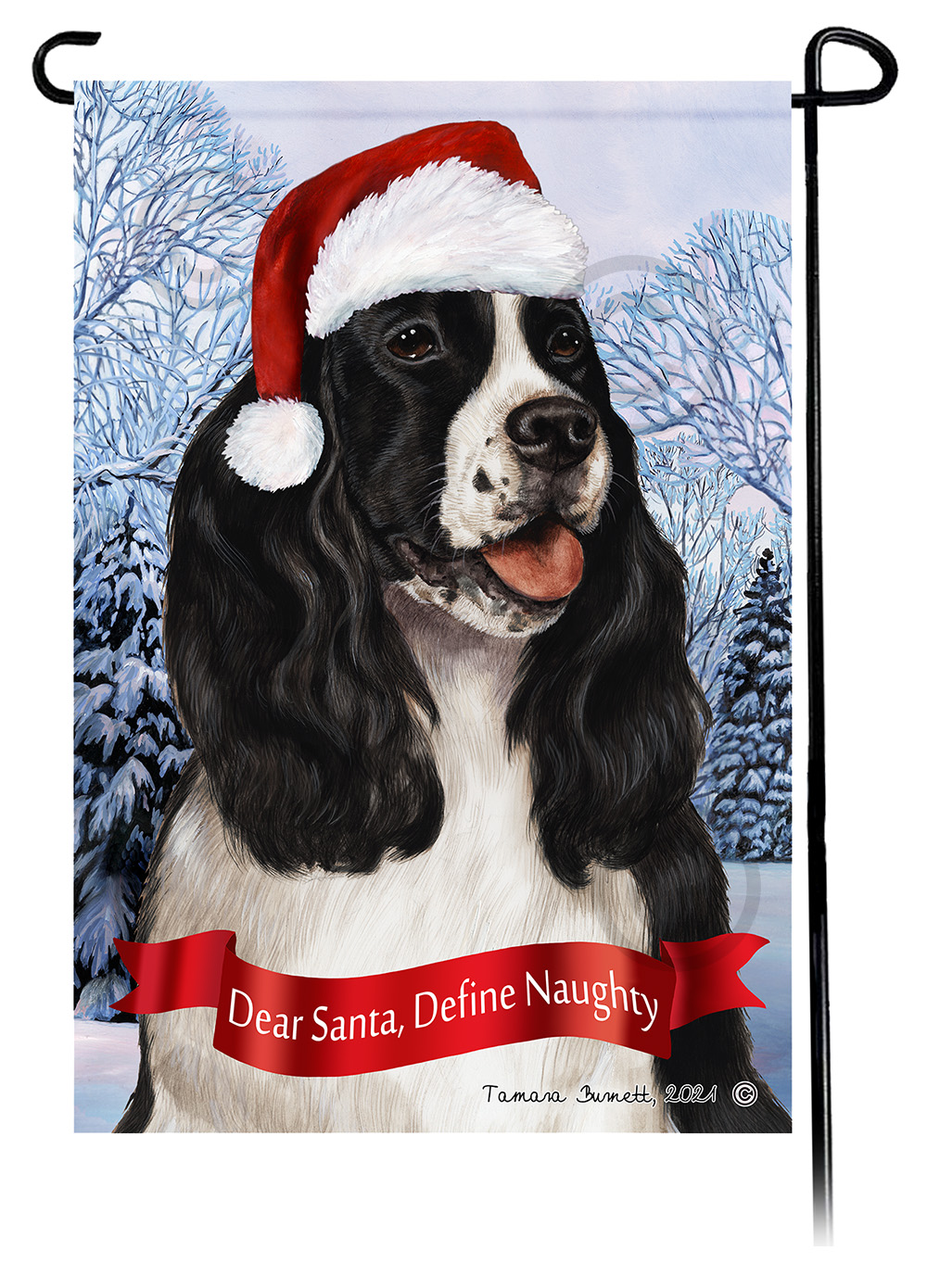 Springer Spaniel Black & White Dear Santa, Define Naughty - Garden Flag image