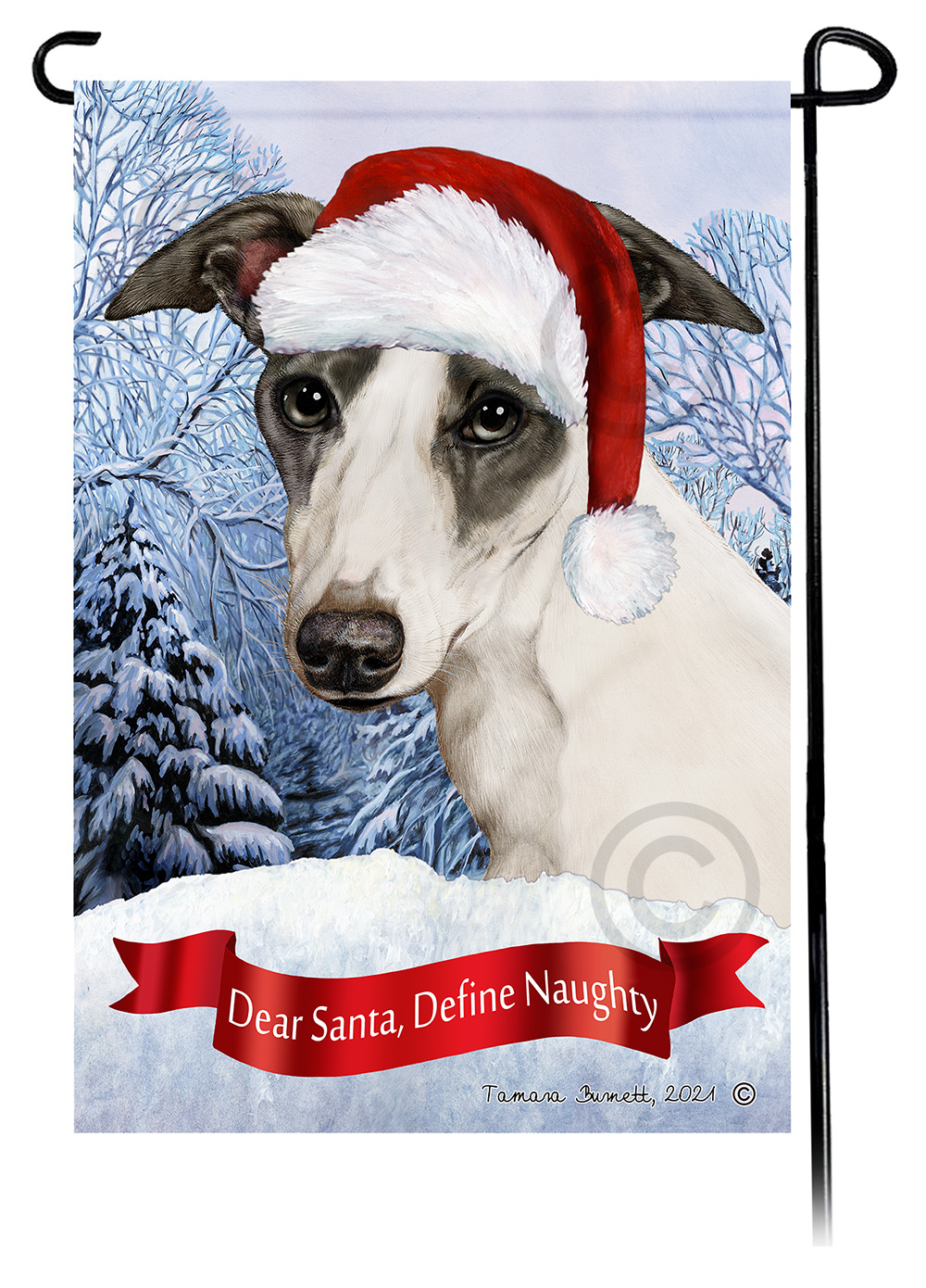 Whippet Blue & White Dear Santa, Define Naughty - Garden Flag image