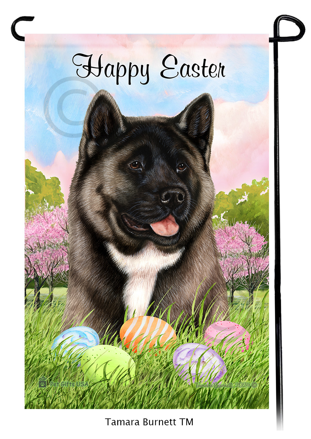 Akita Silver Happy Easter Garden Flag image